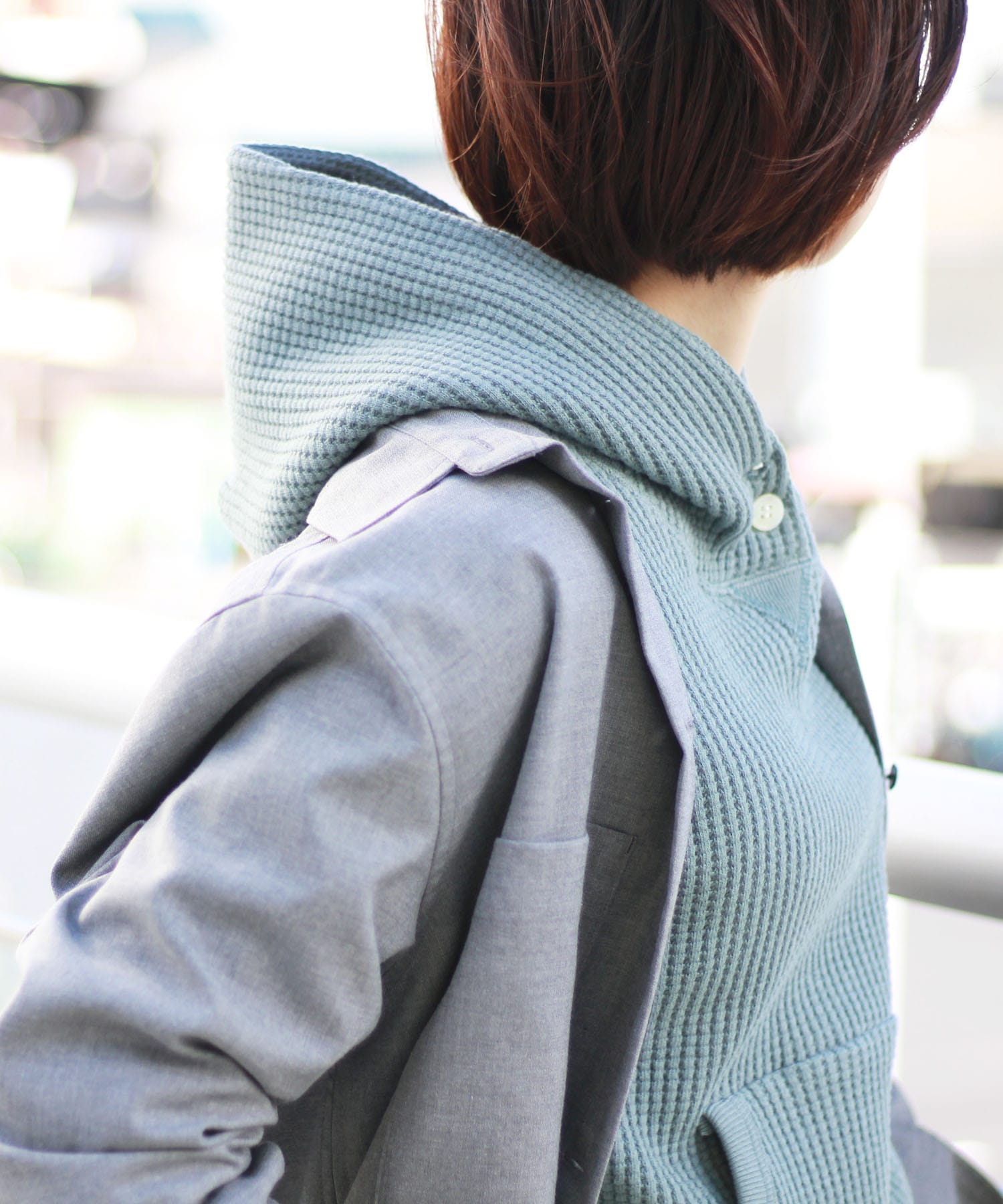 ＜THREE DOTS TURQUOISE＞waffle hooded pullover