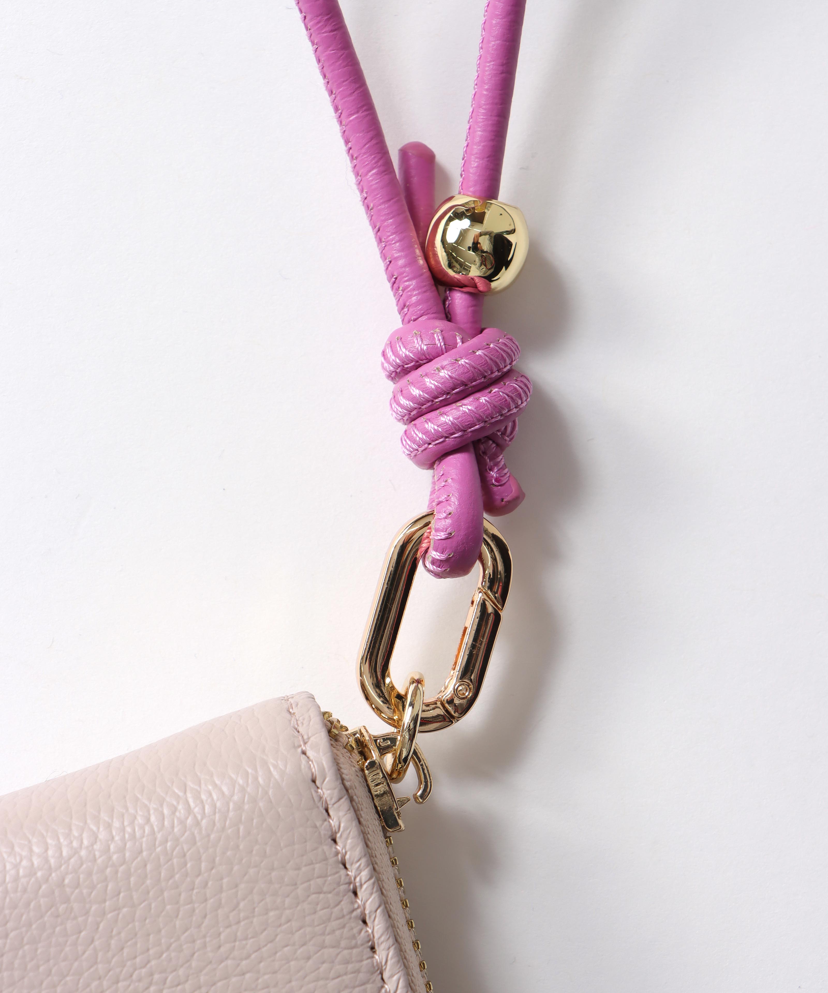 カウレザーハンドストラップ付 バイカラーミニウォレット