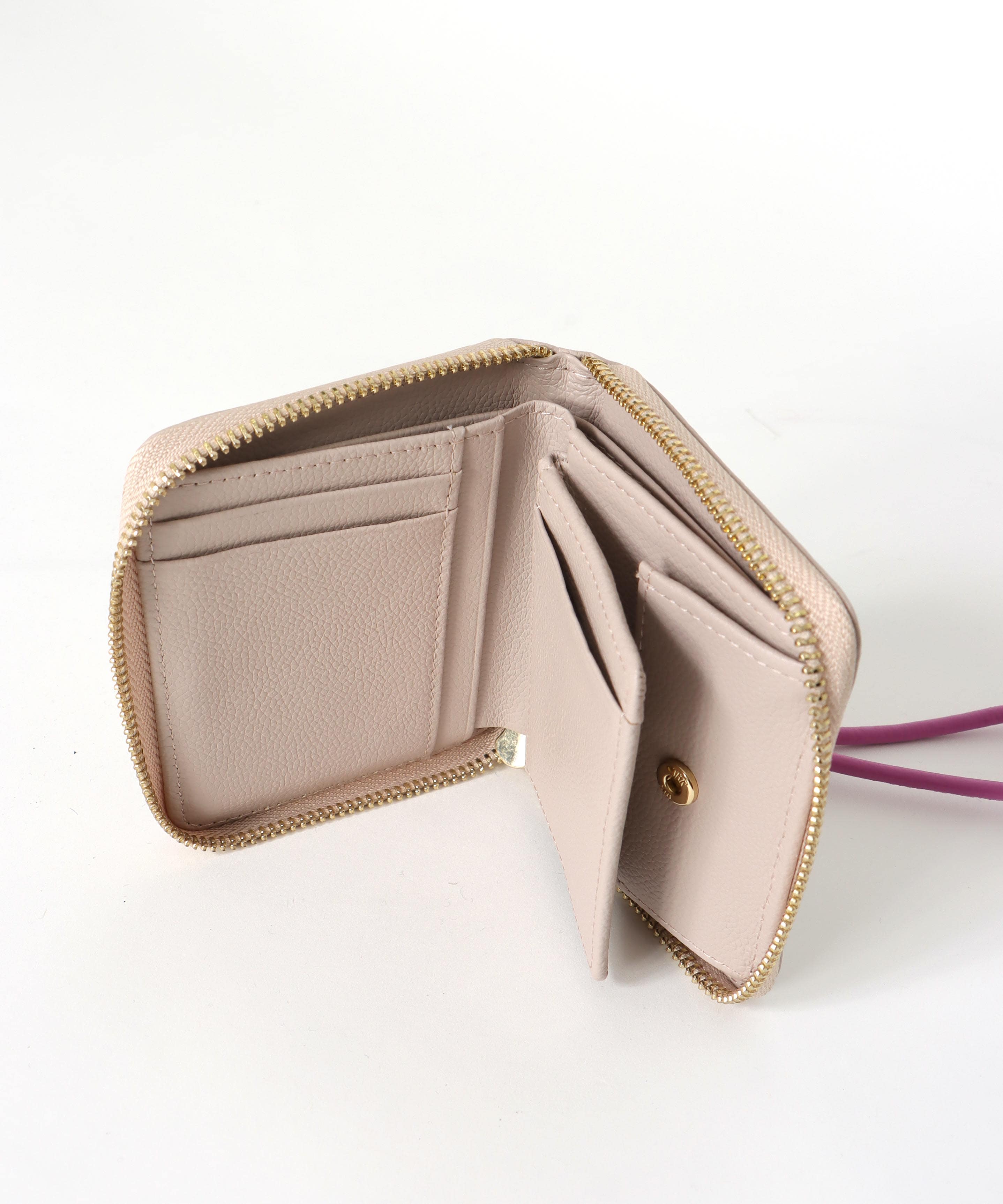 カウレザーハンドストラップ付 バイカラーミニウォレット