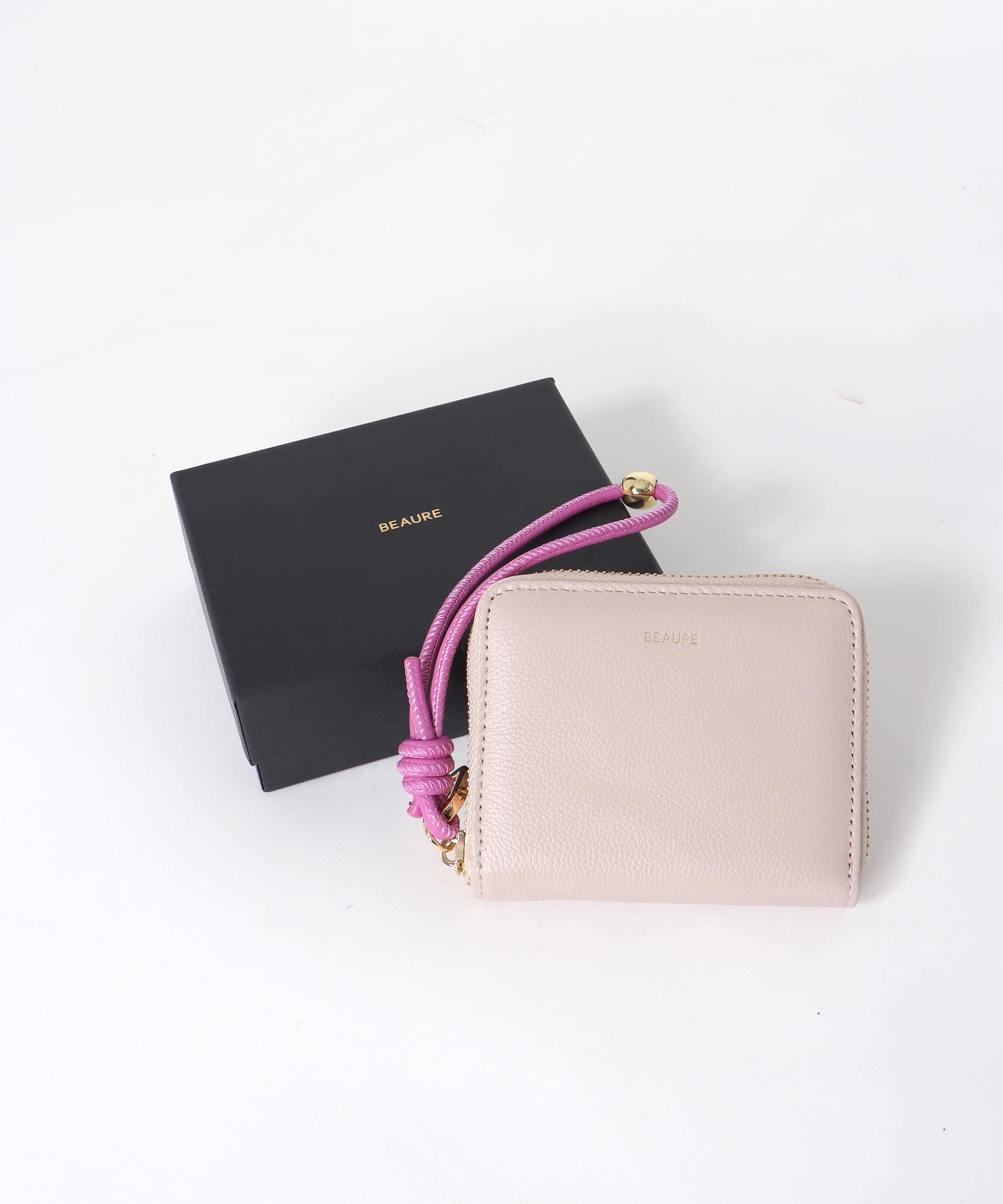 カウレザーハンドストラップ付 バイカラーミニウォレット