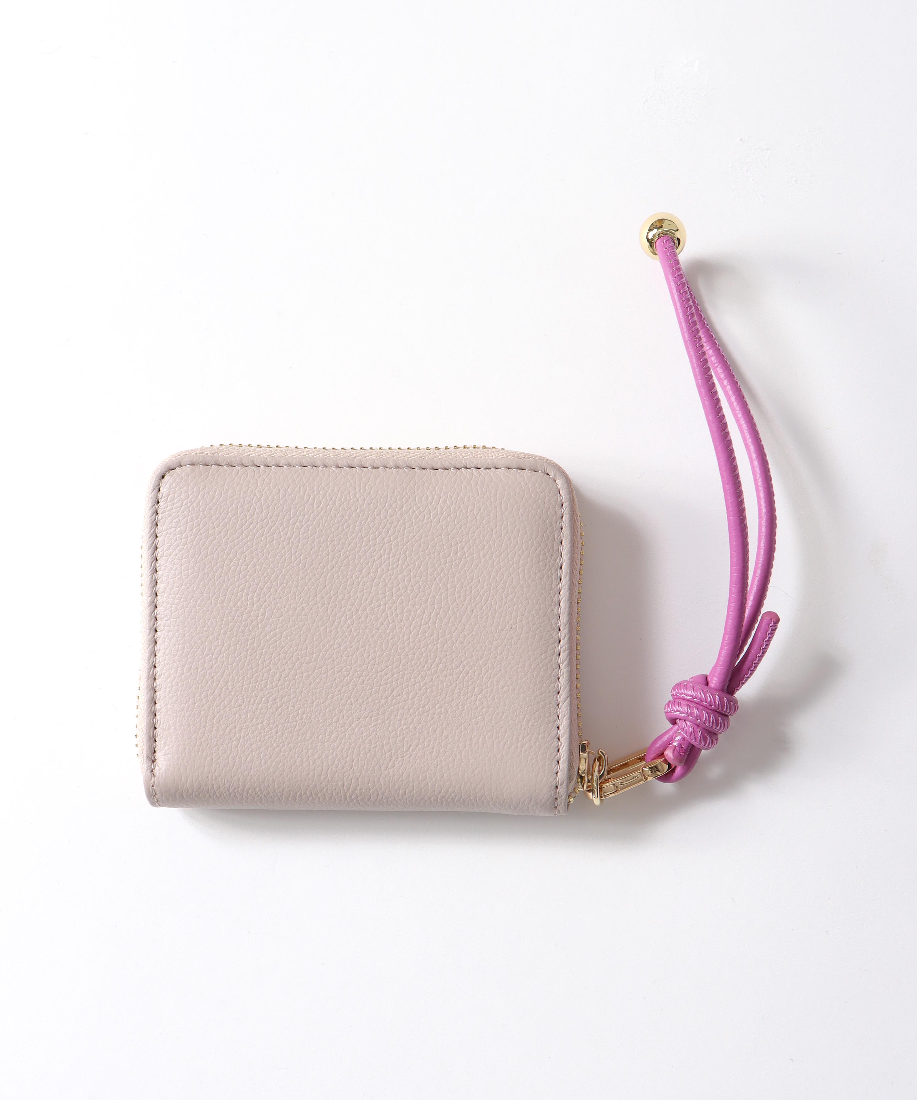 カウレザーハンドストラップ付 バイカラーミニウォレット