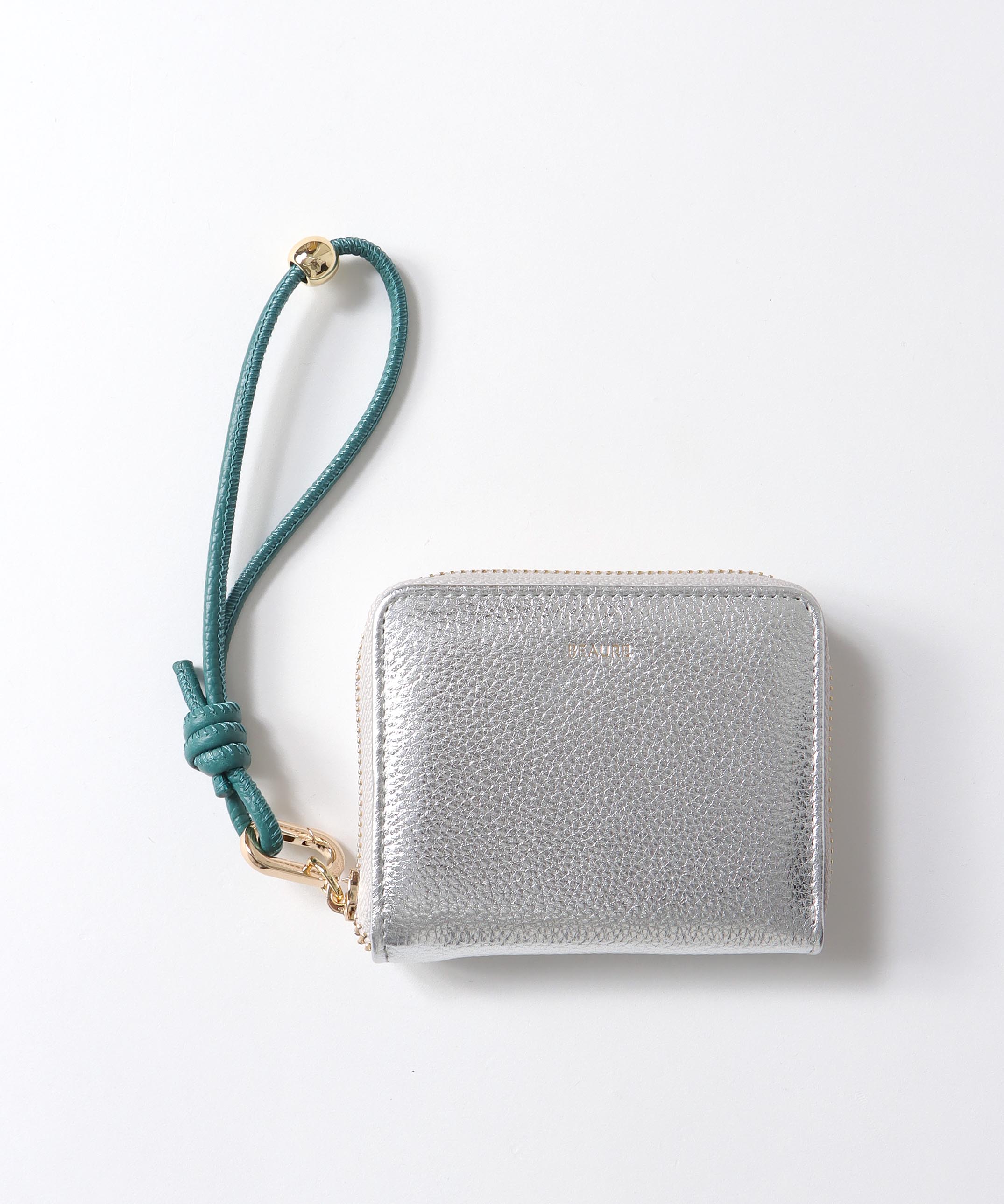 カウレザーハンドストラップ付 バイカラーミニウォレット