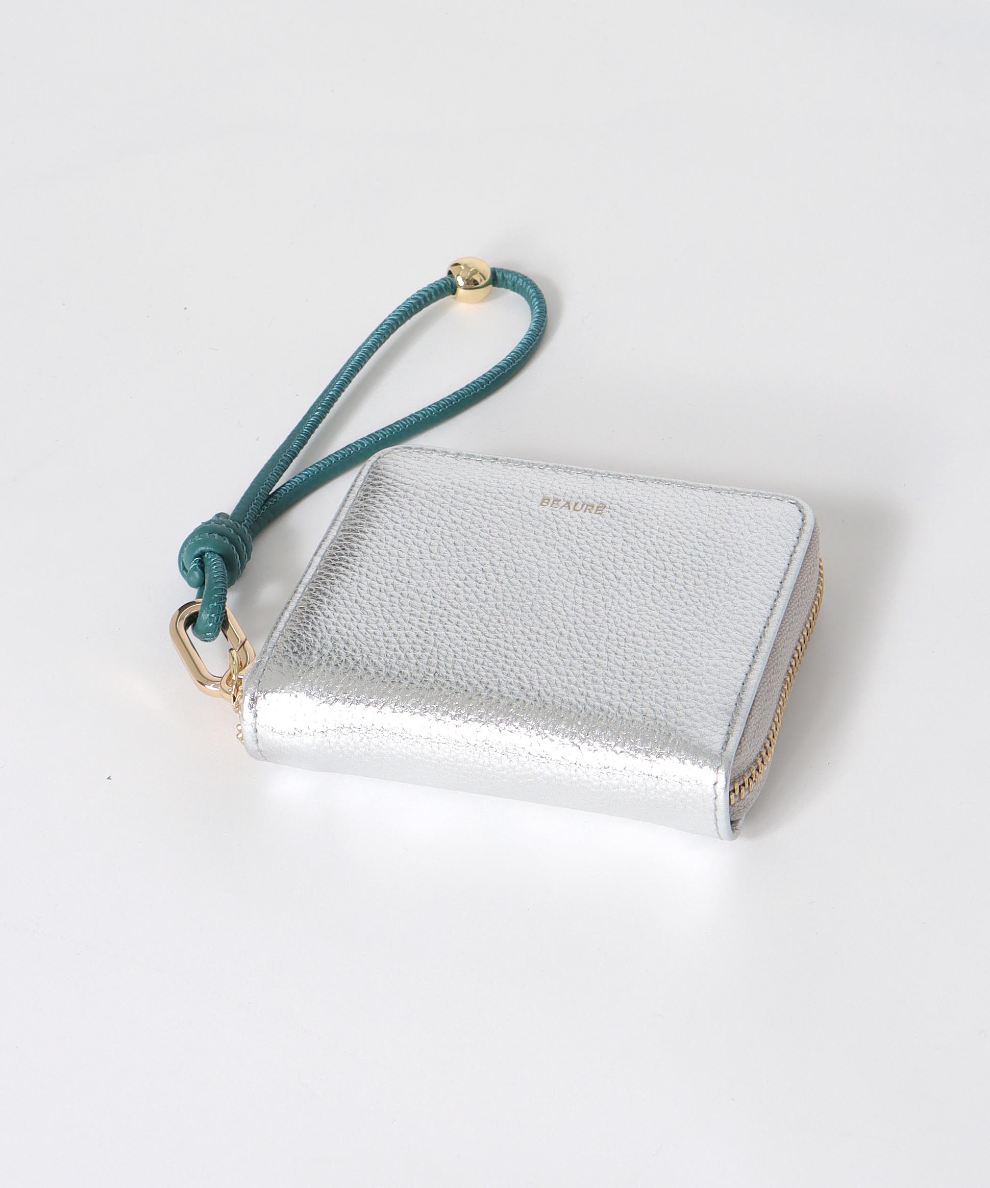 カウレザーハンドストラップ付 バイカラーミニウォレット