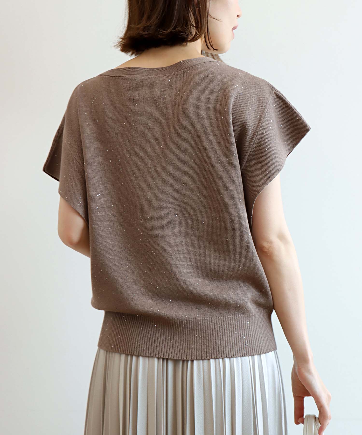 ラッフルスリーブ キラキラニット
