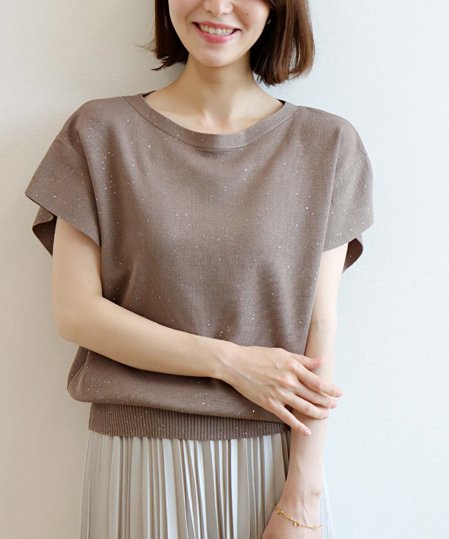 ラッフルスリーブ キラキラニット