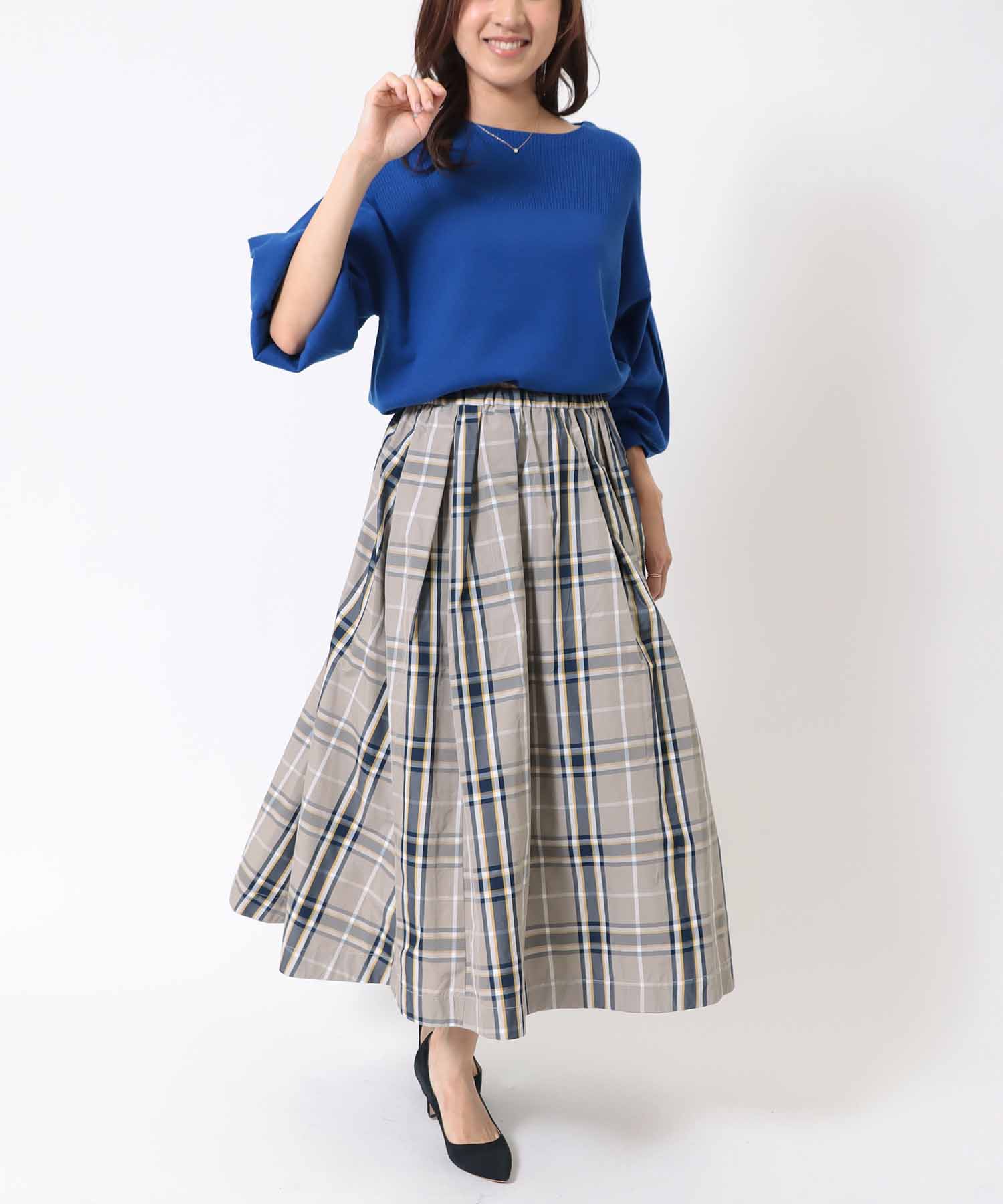 チェック柄ギャザースカート | AND ON JIONE STORE(アンドオン
