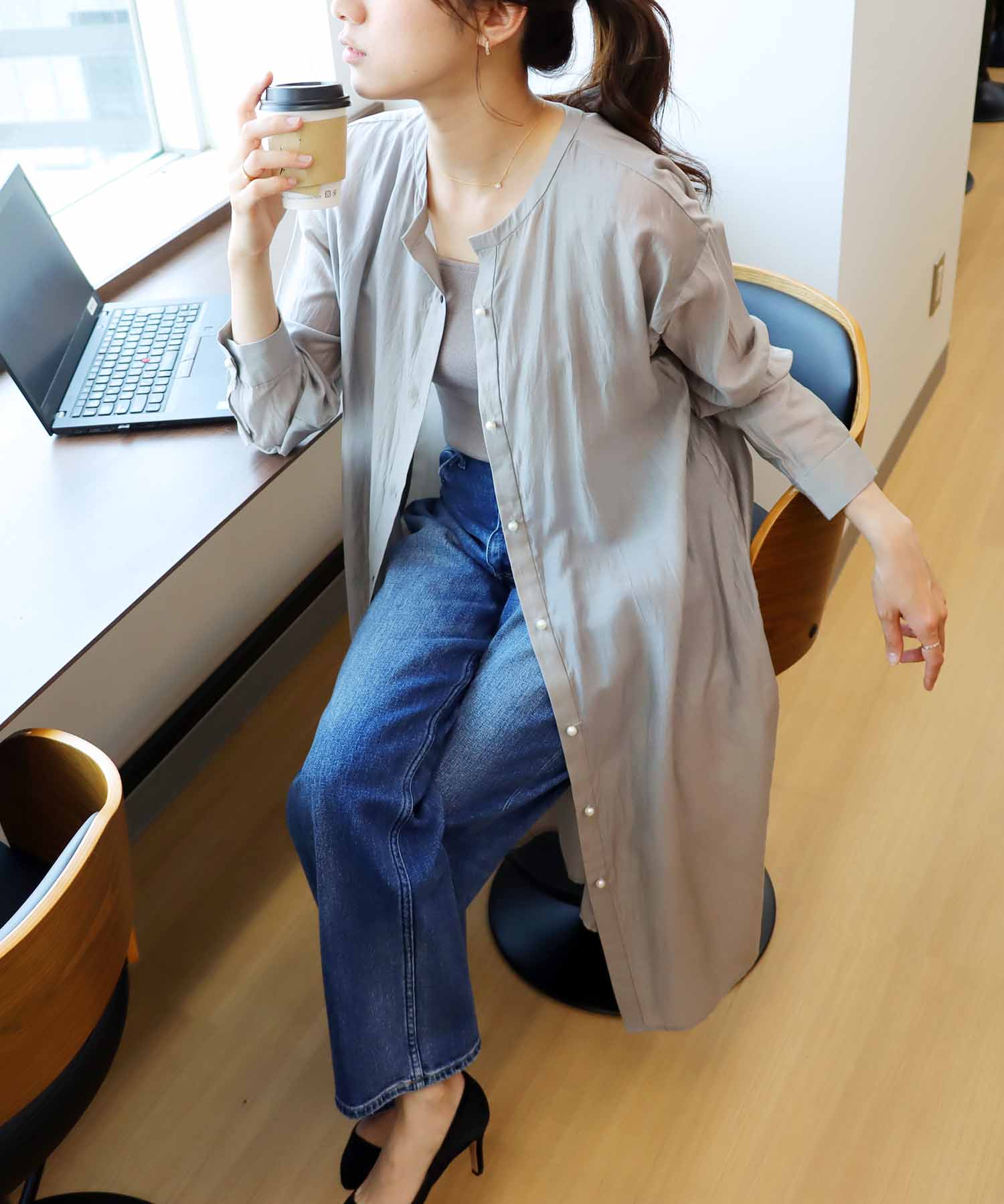 エアリーテンセル ロングシャツ