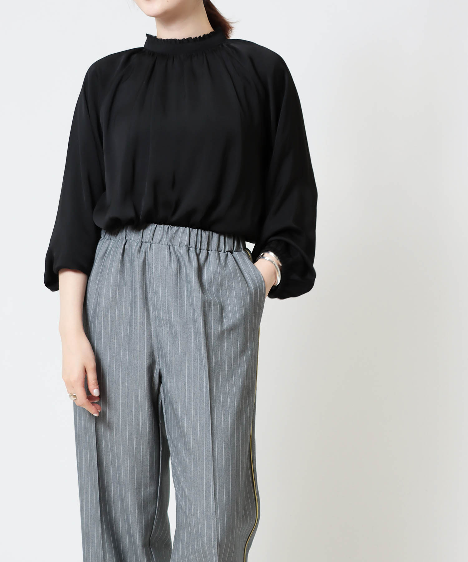 IPSE ストライプセットアップ トップス38＋ワイドパンツ36新品-