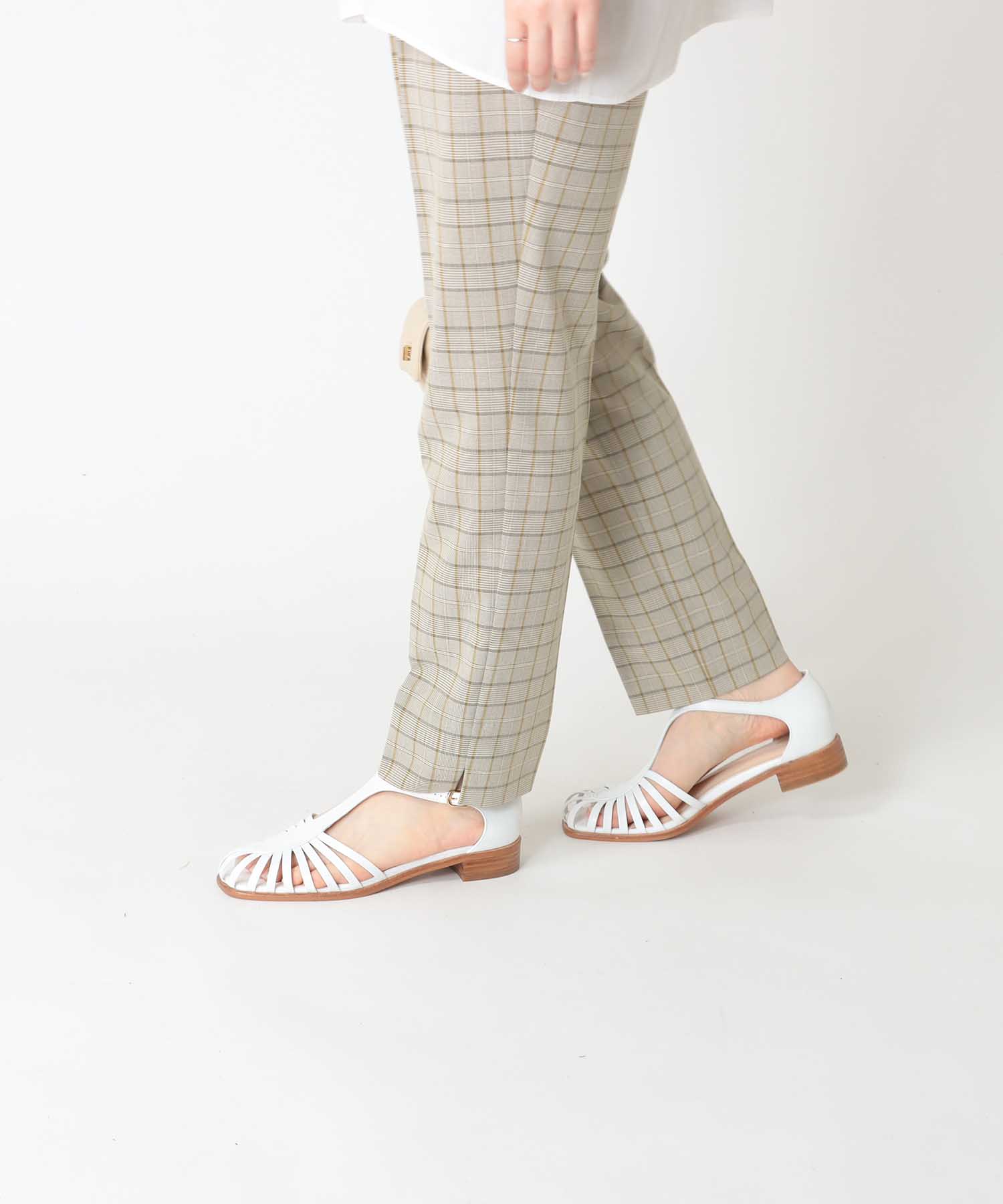 チェック柄タックテーパードパンツ