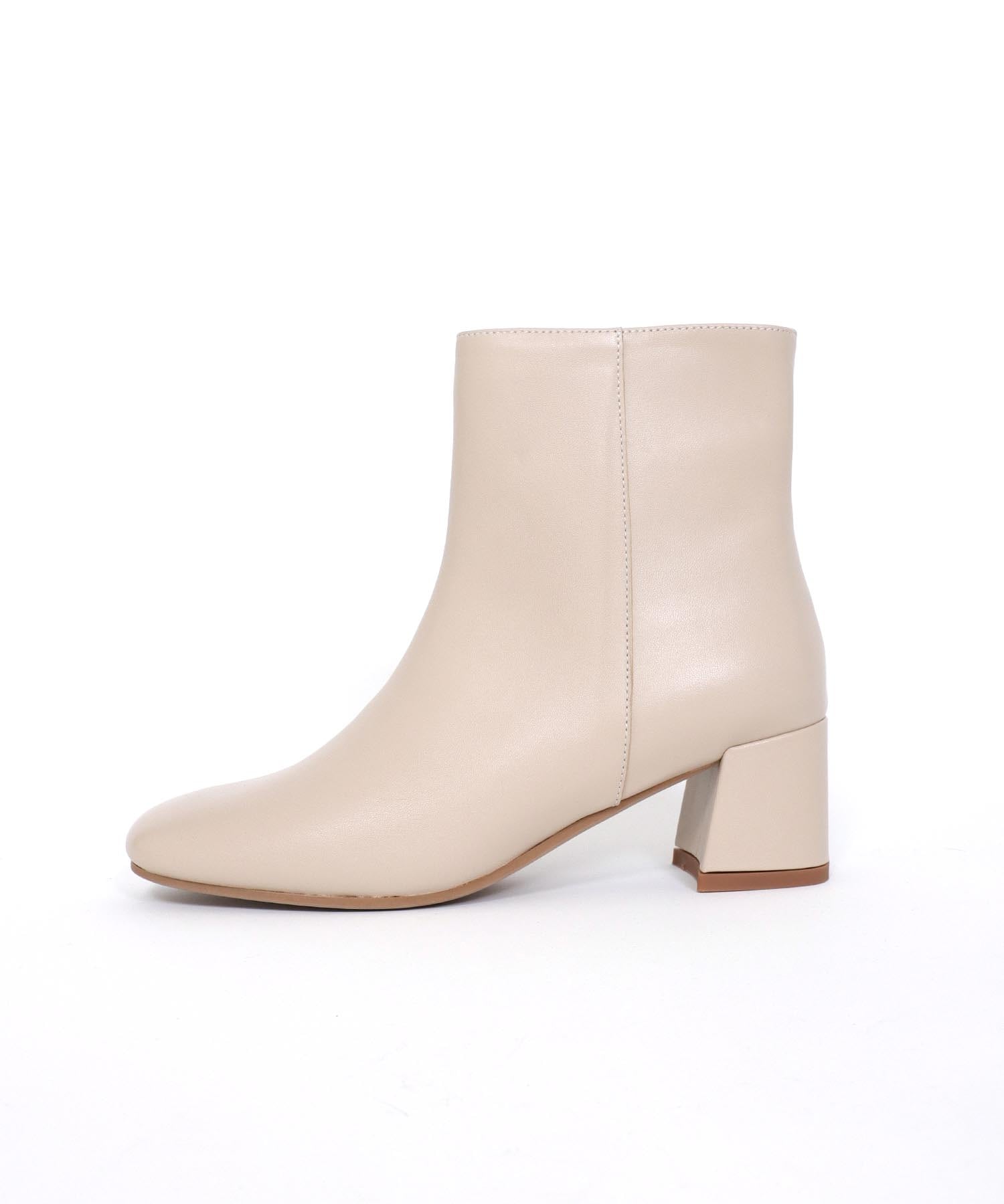 5cmヒール チャンキーヒールレザーショートブーツ