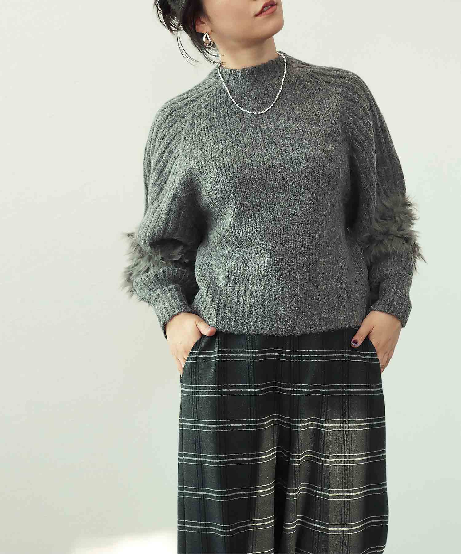 ファースリーブクロップドニット