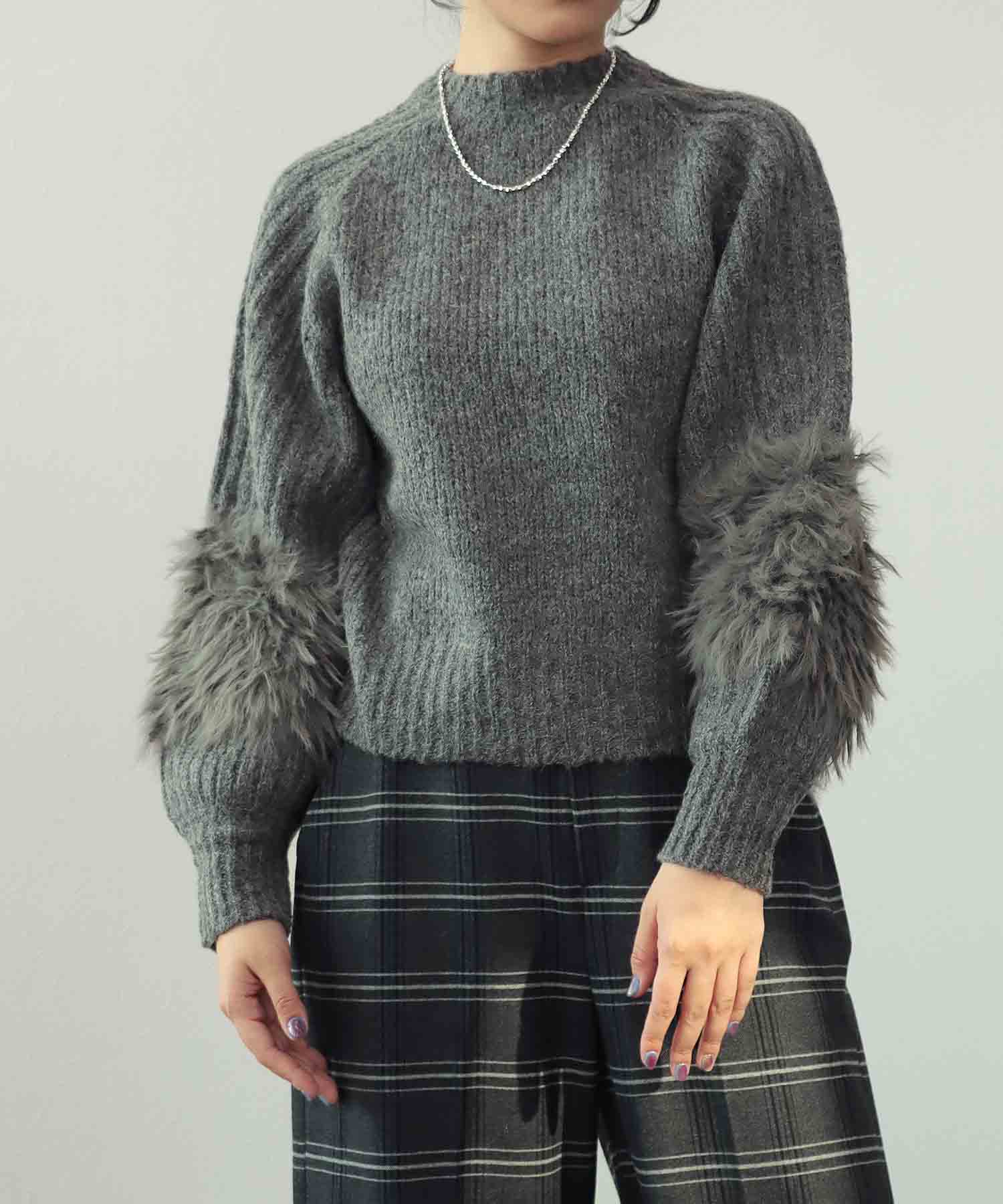 ファースリーブクロップドニット