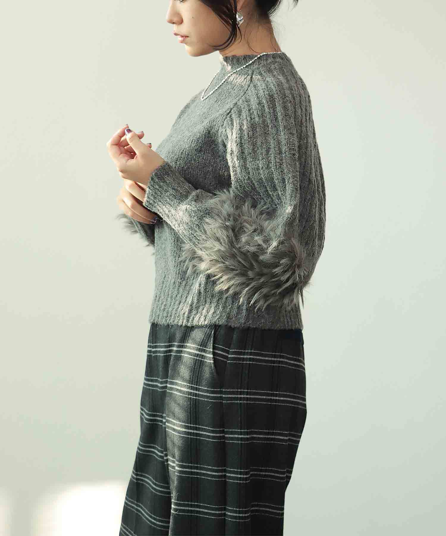 ファースリーブクロップドニット