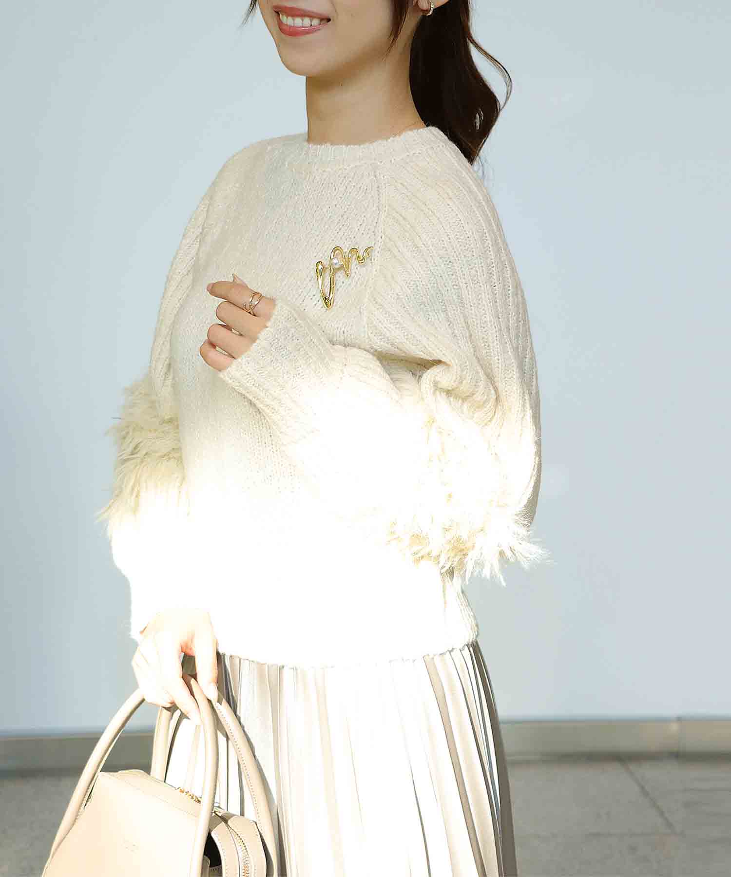 ファースリーブクロップドニット