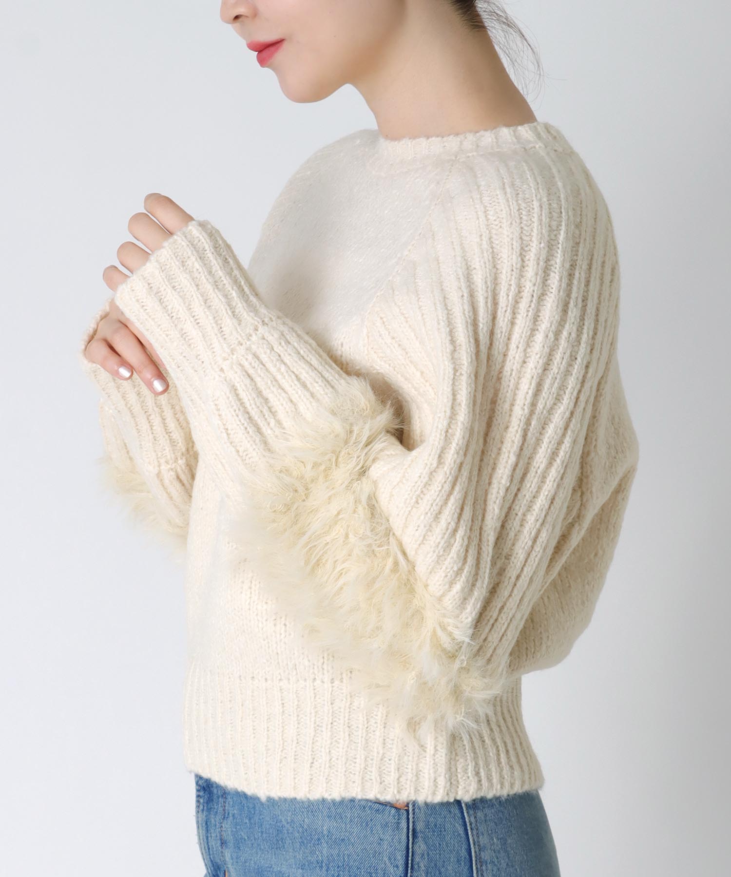 ファースリーブクロップドニット