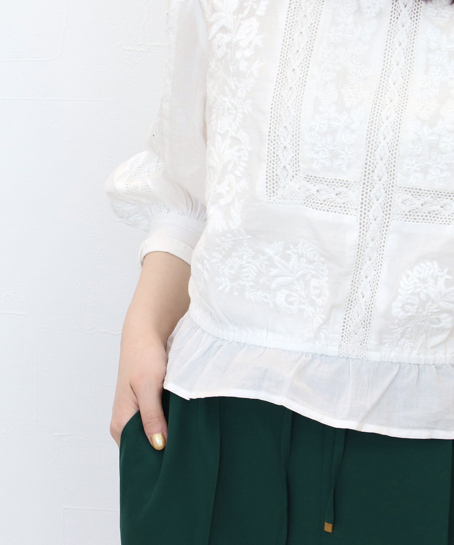 インド刺繍レース ラウンドネックブラウス | AND ON JIONE STORE インド刺繍レース ラウンドネックブラウス | AND ON JIONE STORE