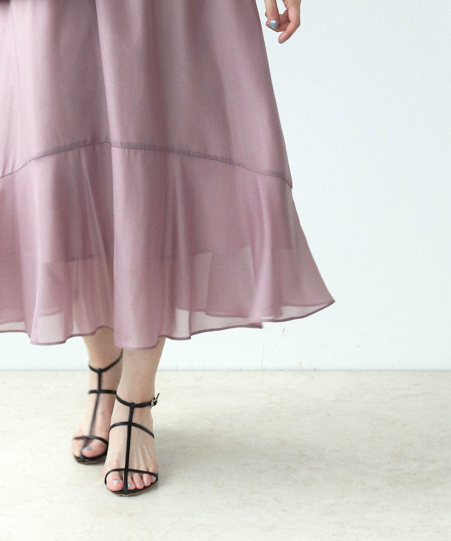 シフォンウエストシャーリングドレス