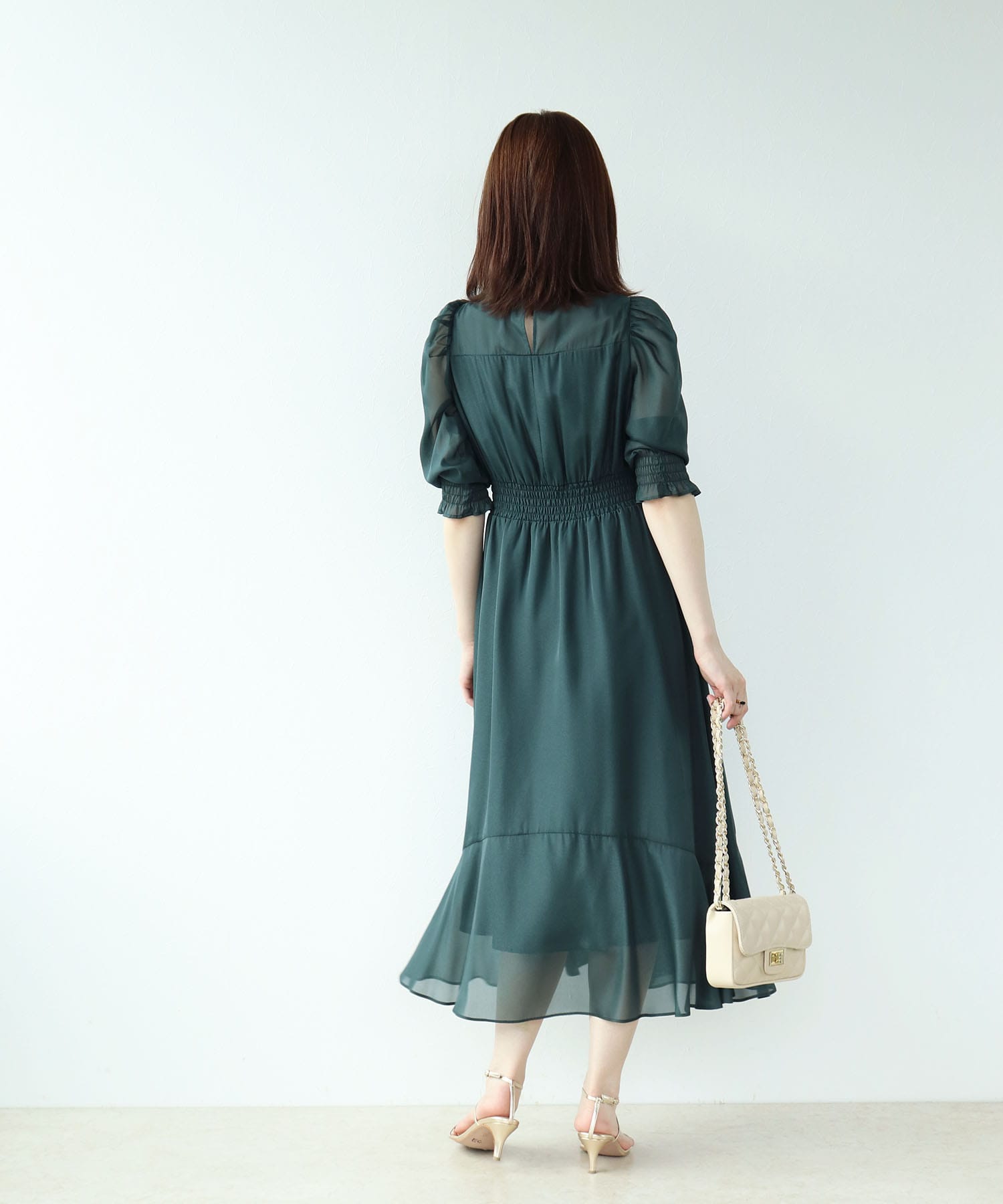シフォンウエストシャーリングドレス