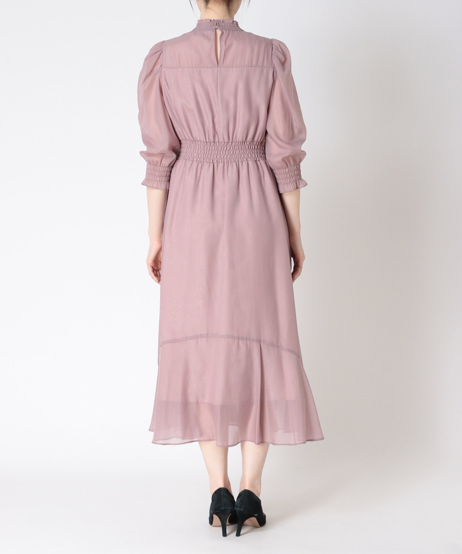シフォンウエストシャーリングドレス