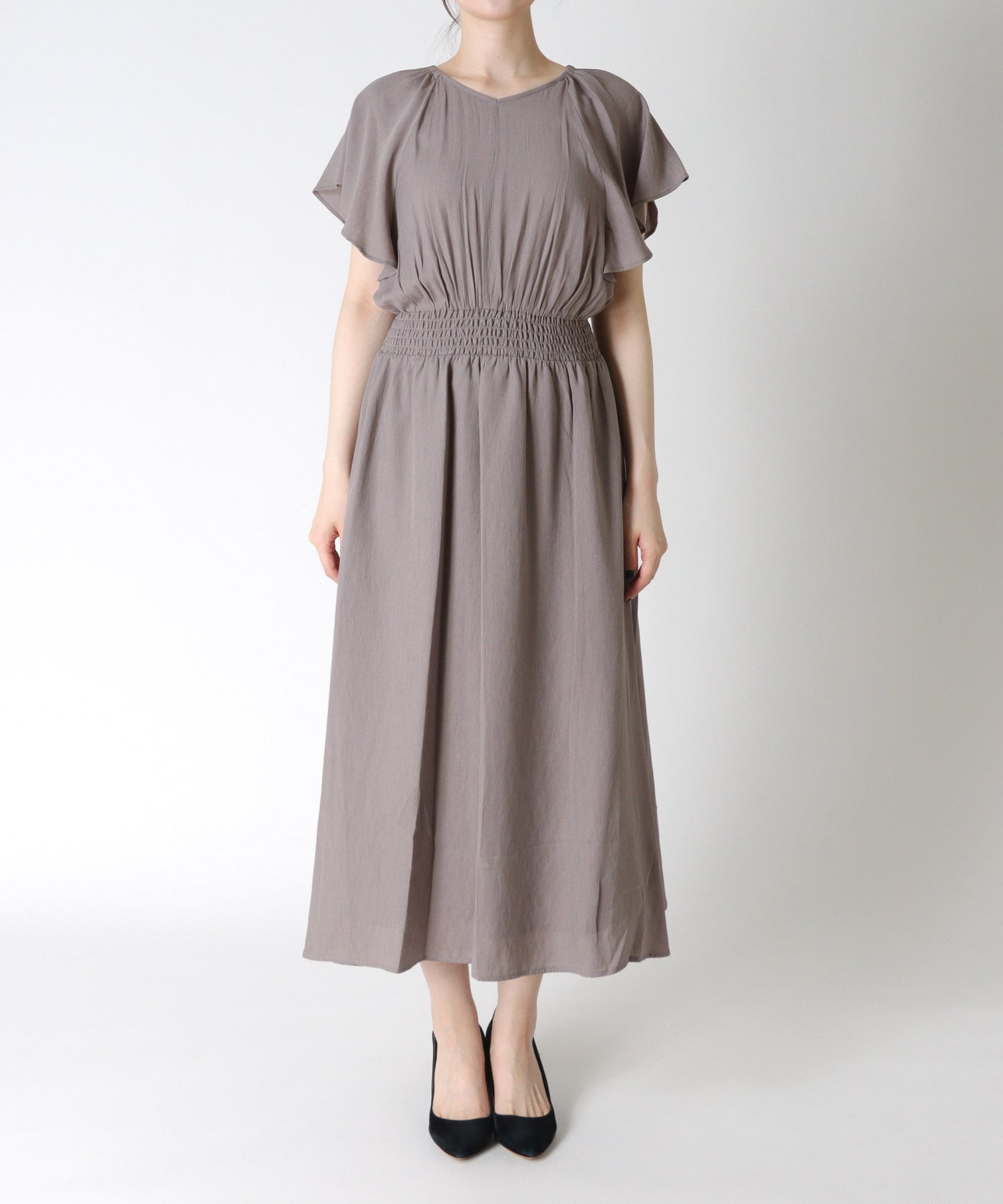 麻調ライトウエストギャザーワンピース | AND ON JIONE STORE 