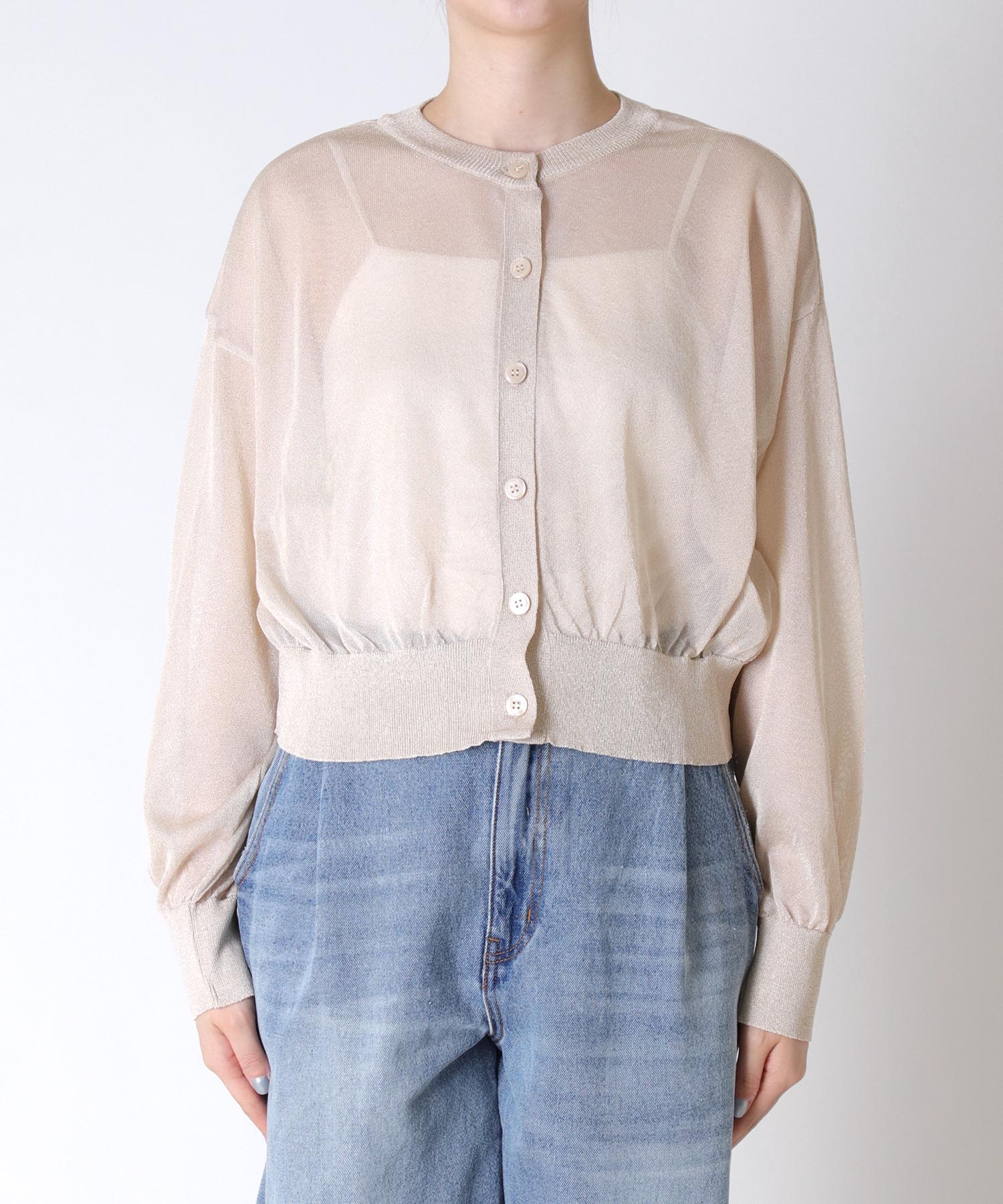 クルーネックシアーラメカーディガン | AND ON JIONE STORE
