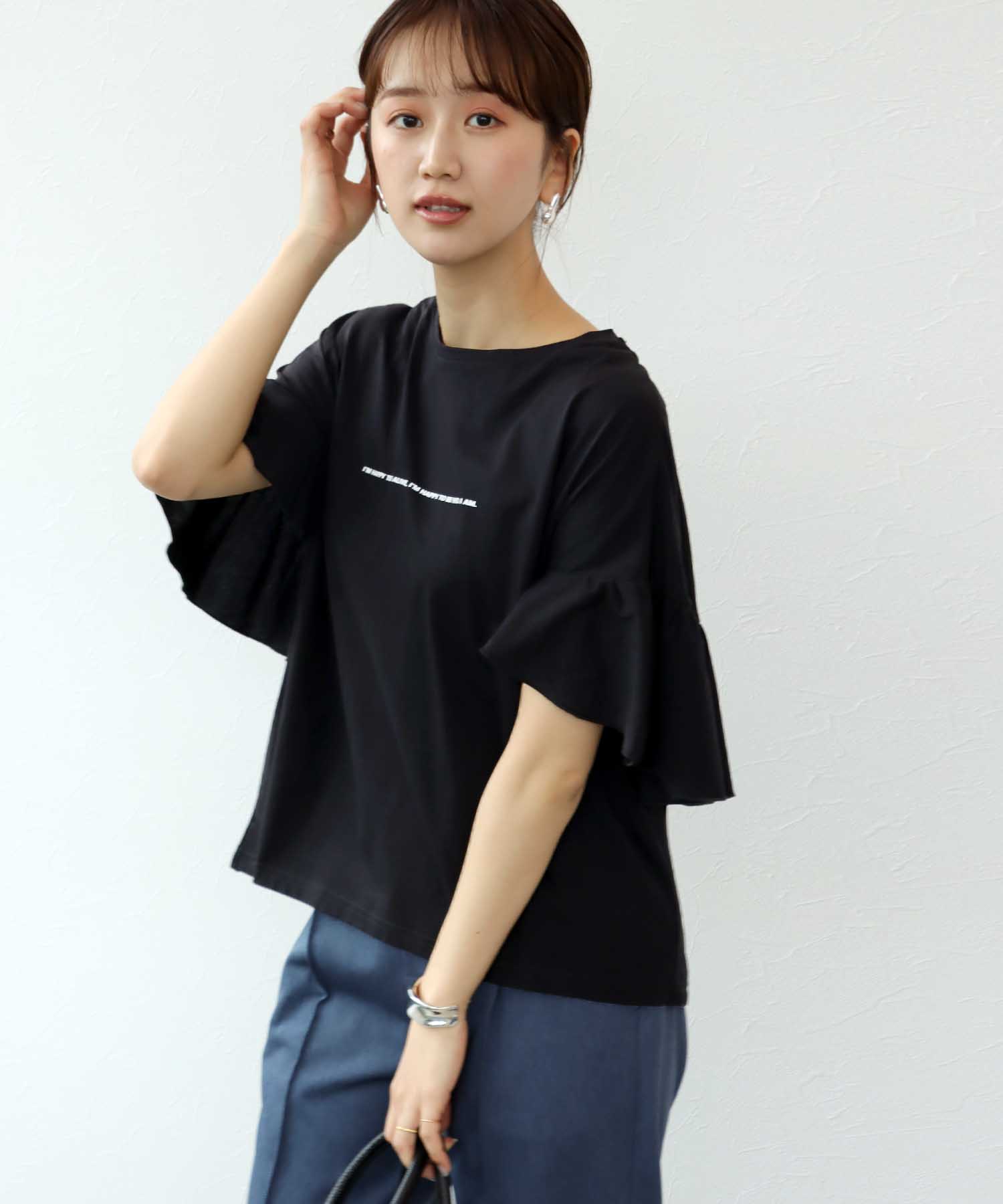 ギャザーケープ袖Tシャツ