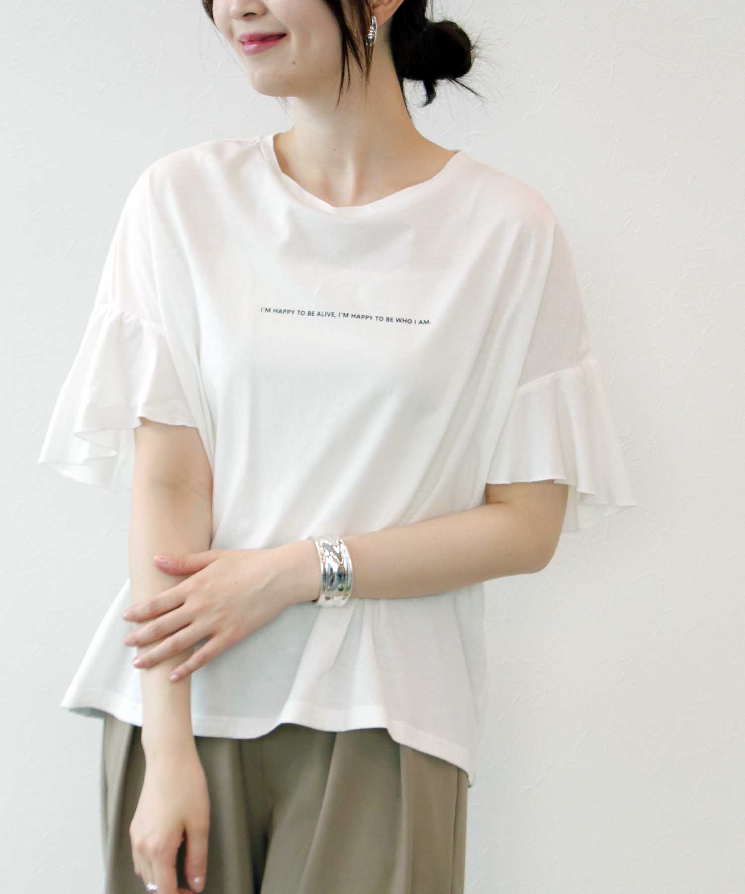 ギャザーケープ袖Tシャツ