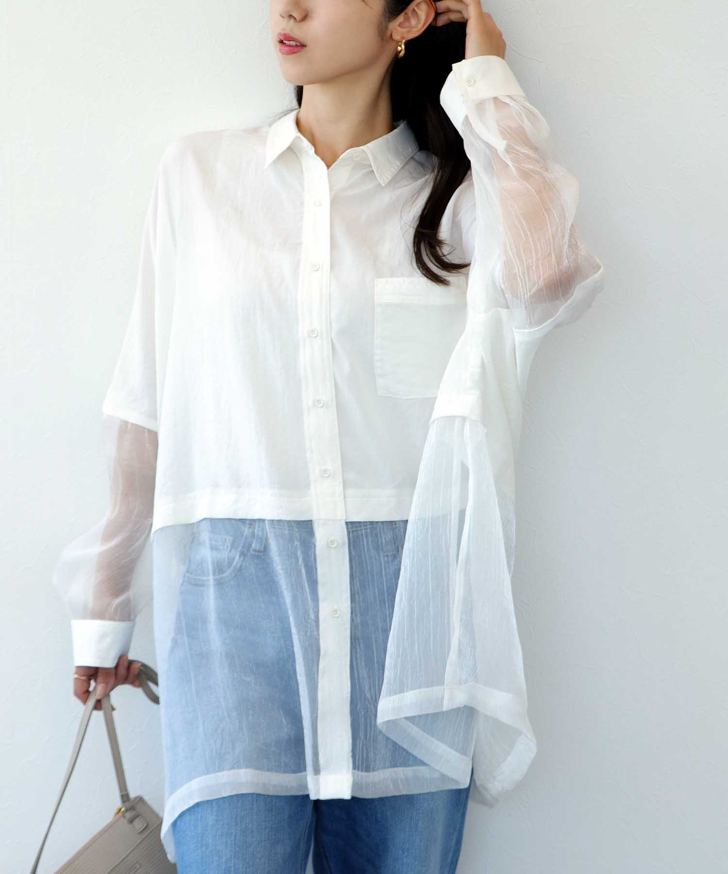 シャイニーシアーヘムロングシャツ