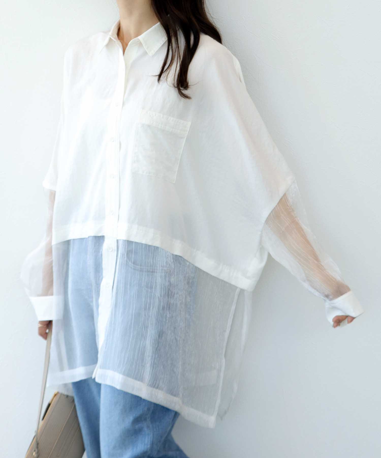 シャイニーシアーヘムロングシャツ