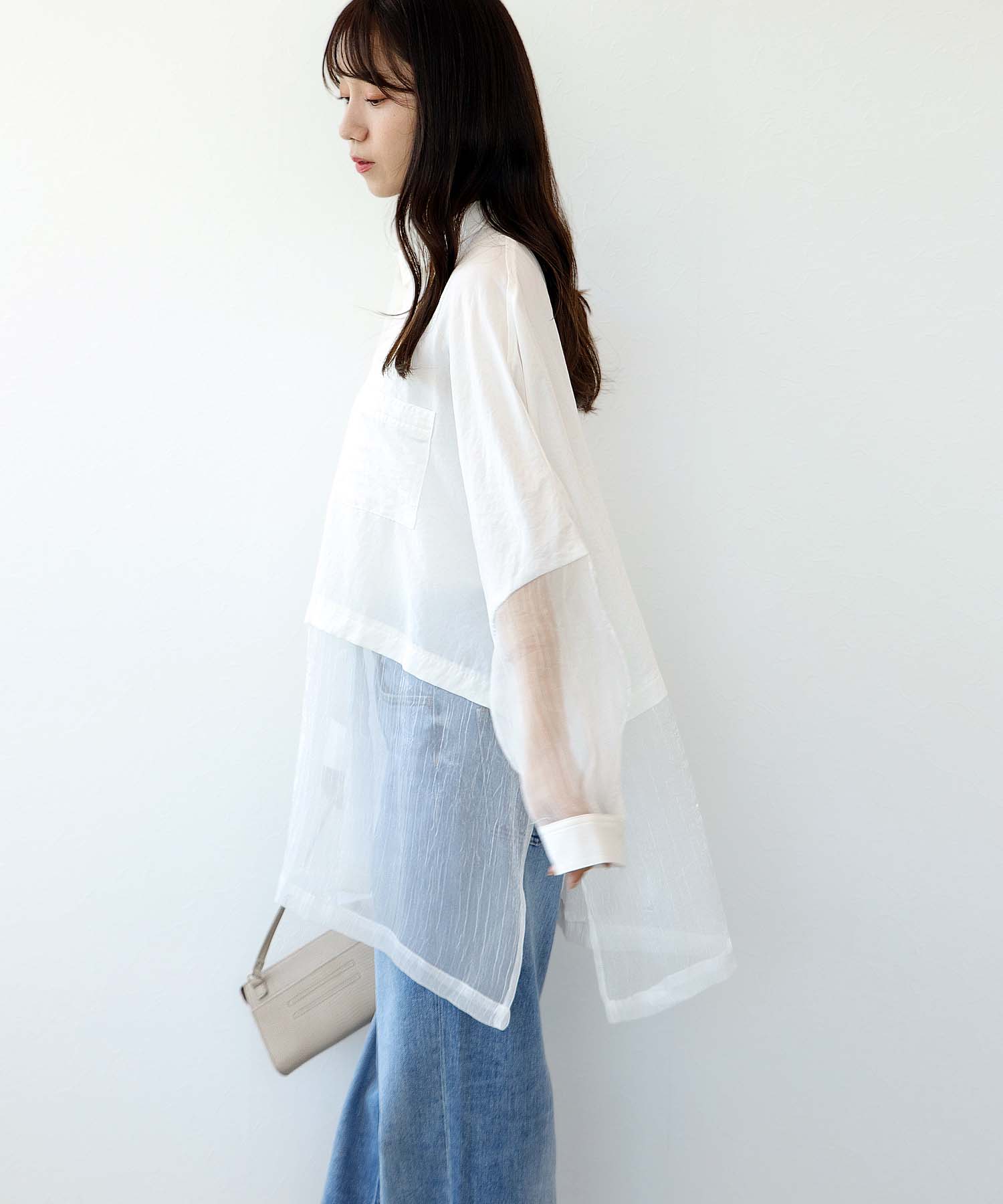シャイニーシアーヘムロングシャツ