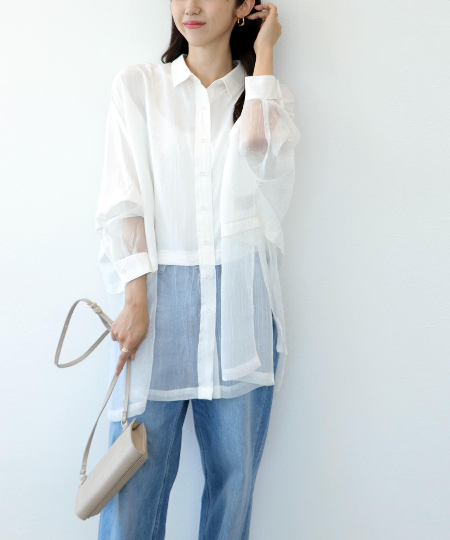 シャイニーシアーヘムロングシャツ