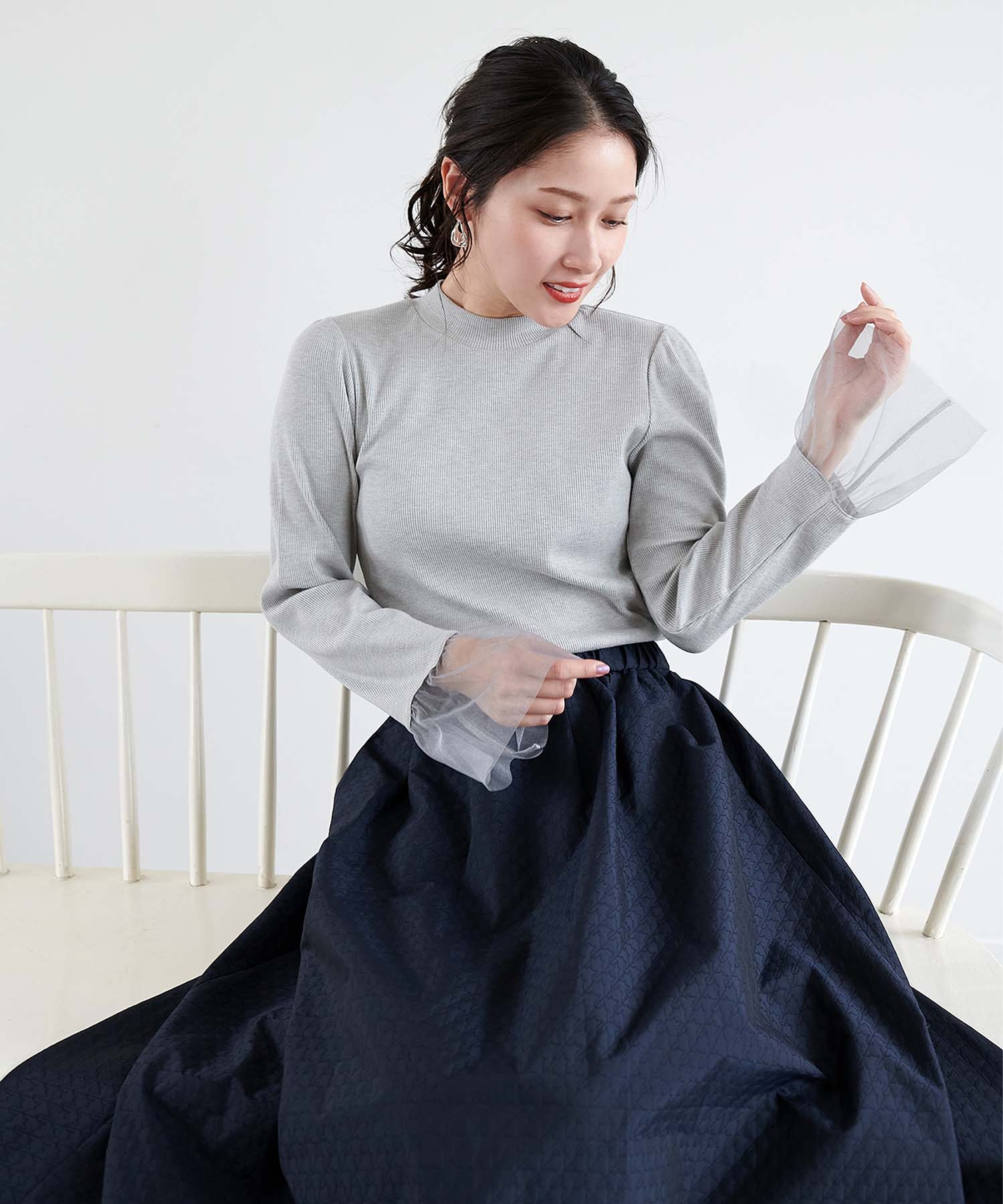 ラメテレコ袖チュールトップス【WEB/一部店舗限定】
