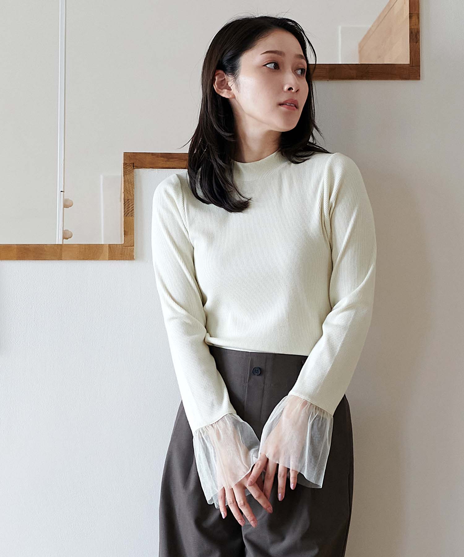 ラメテレコ袖チュールトップス【WEB/一部店舗限定】