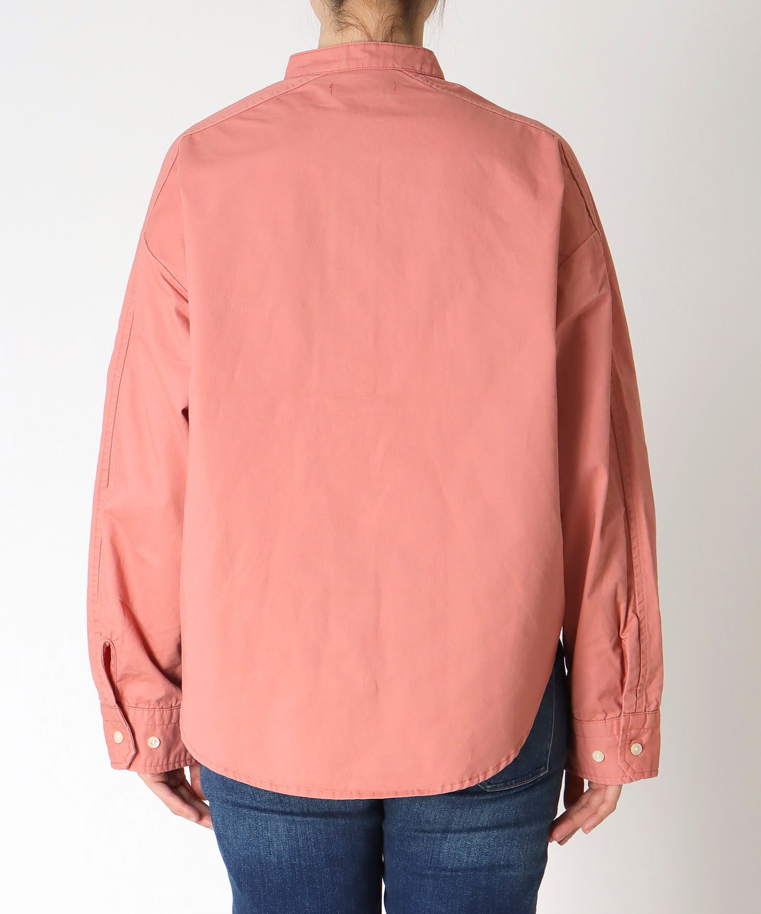 綿ツイル ノーカラーシャツブラウス