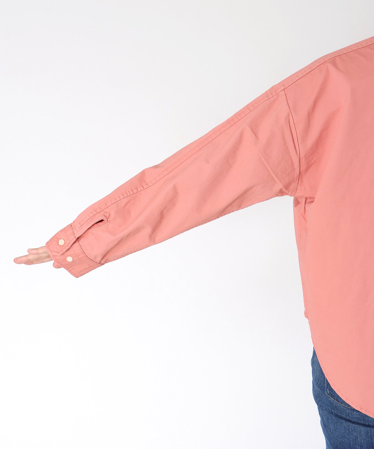 綿ツイル ノーカラーシャツブラウス