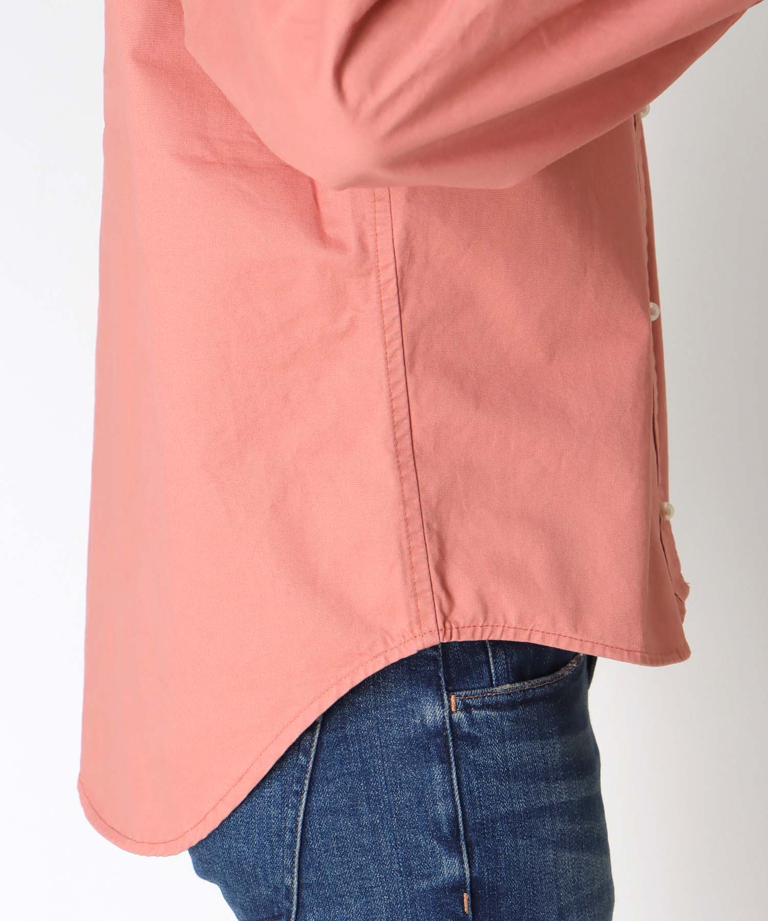 綿ツイル ノーカラーシャツブラウス