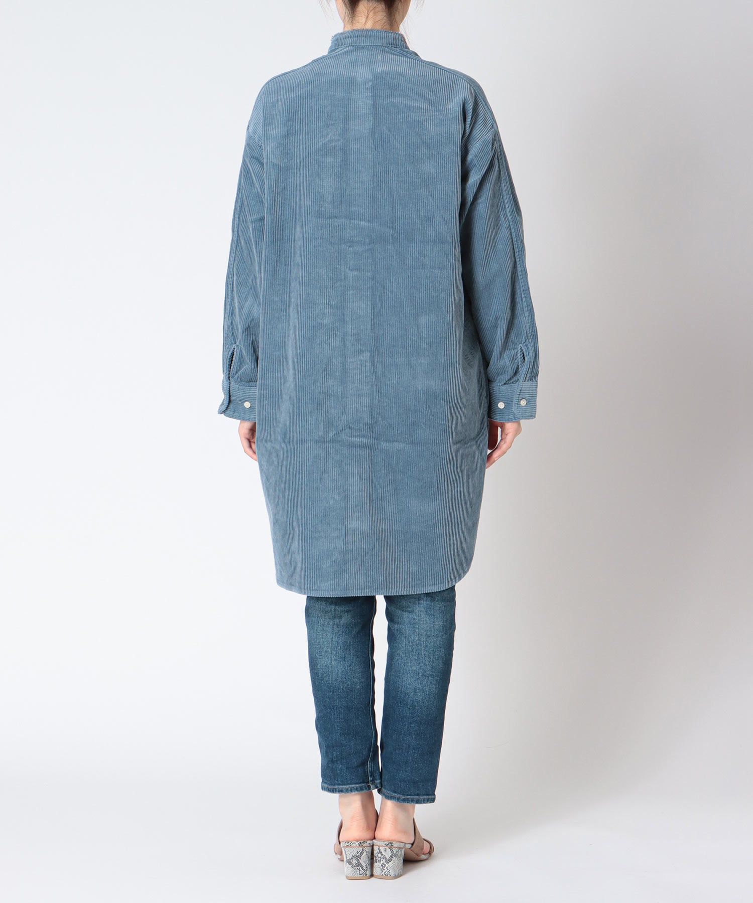 コーデュロイ ノーカラーシャツ