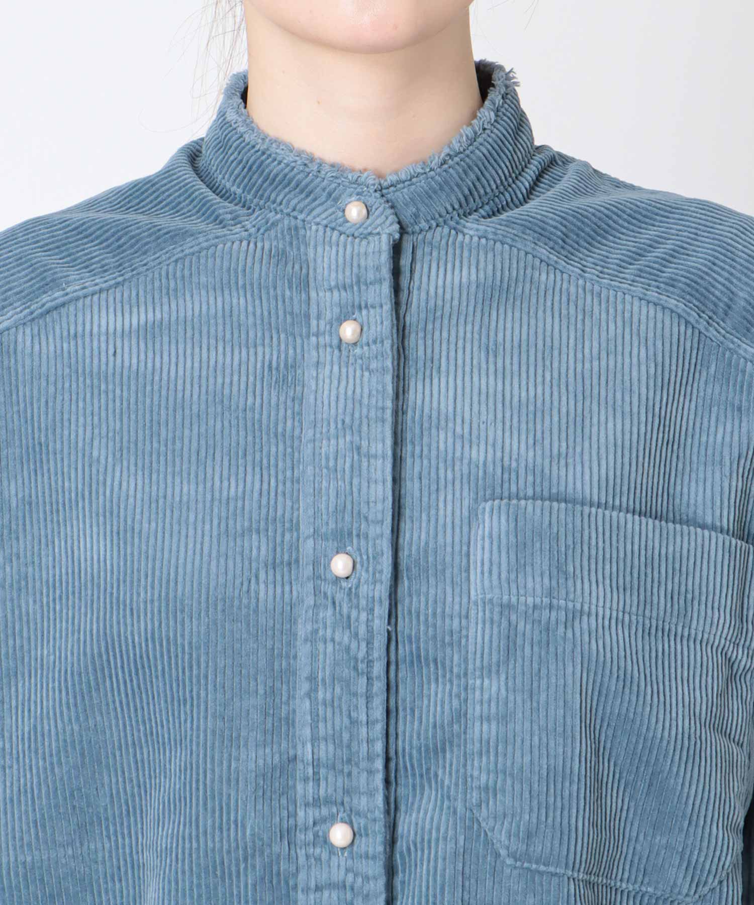 コーデュロイ ノーカラーシャツ