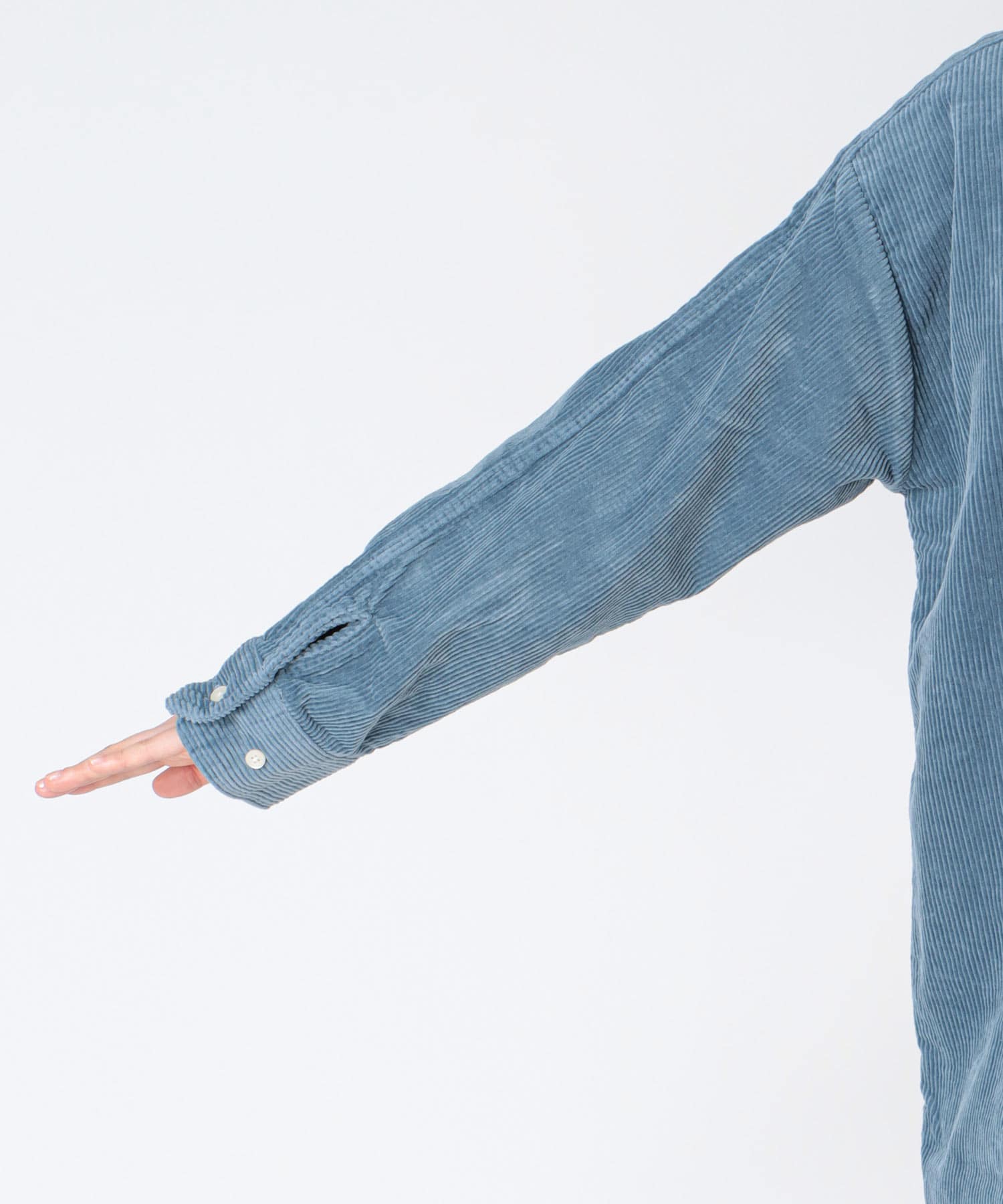 コーデュロイ ノーカラーシャツ