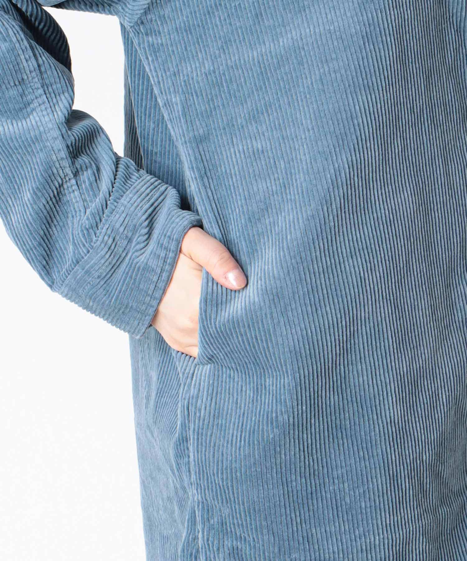 コーデュロイ ノーカラーシャツ