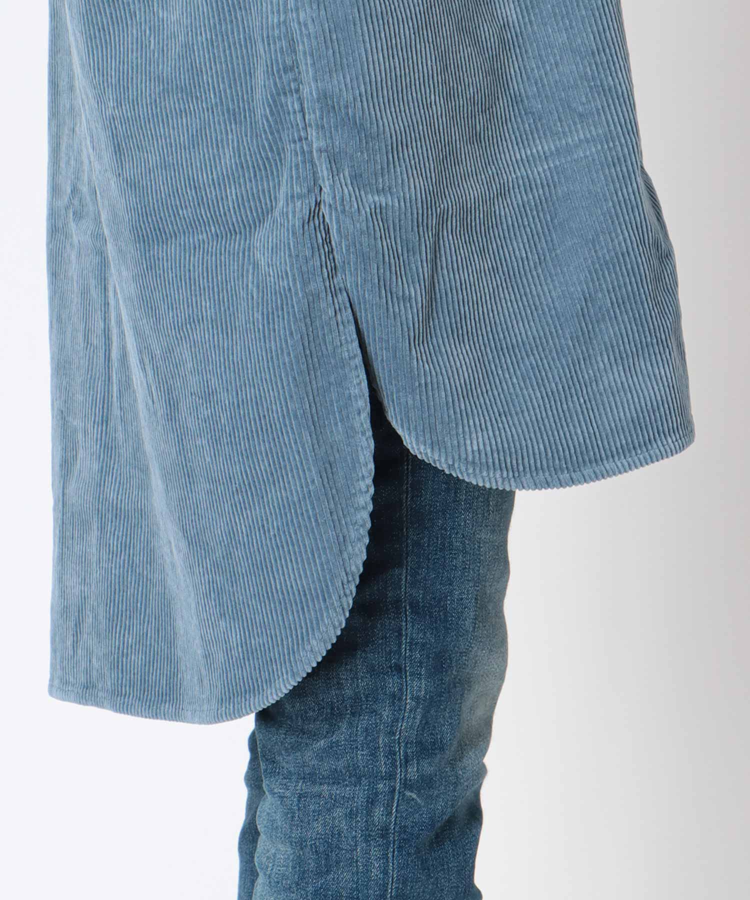 コーデュロイ ノーカラーシャツ