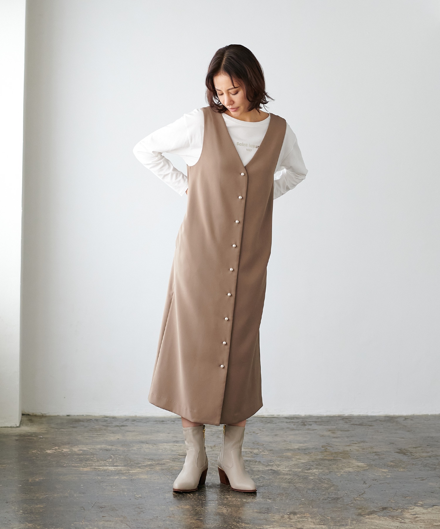 バックプリーツ3wayロングジレジャンスカ