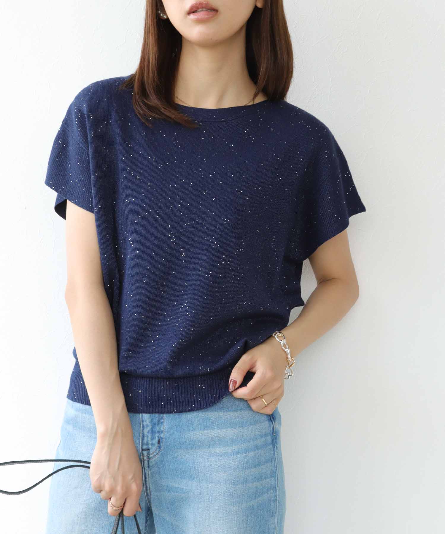 ラッフルスリーブ キラキラニット