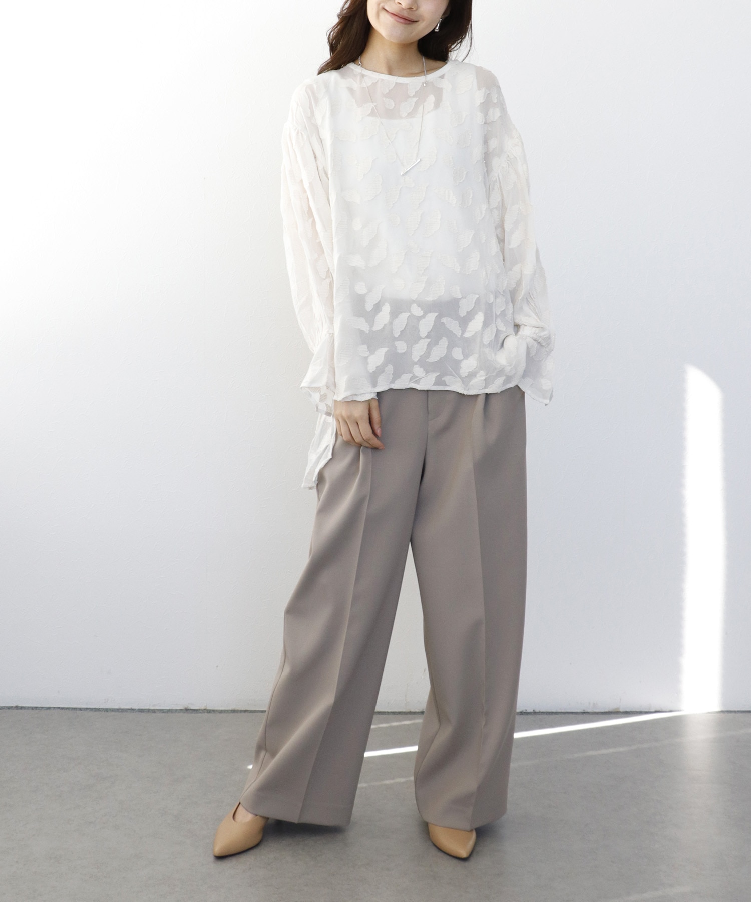 Demi-Luxe BEAMS｜シアーカット ジャガード ブラウス | Rakuten