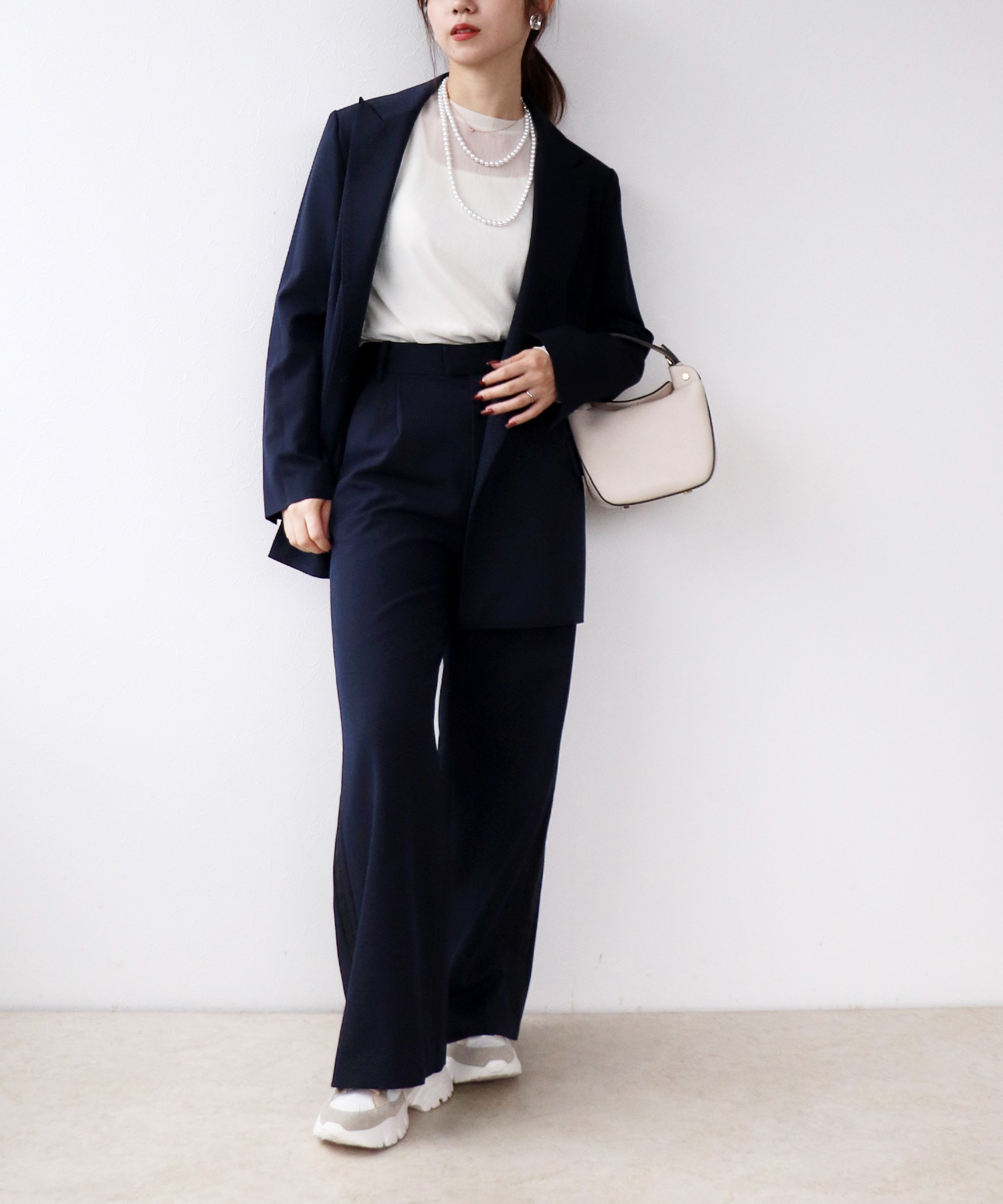 サイドライン ベルテッドストレートパンツ