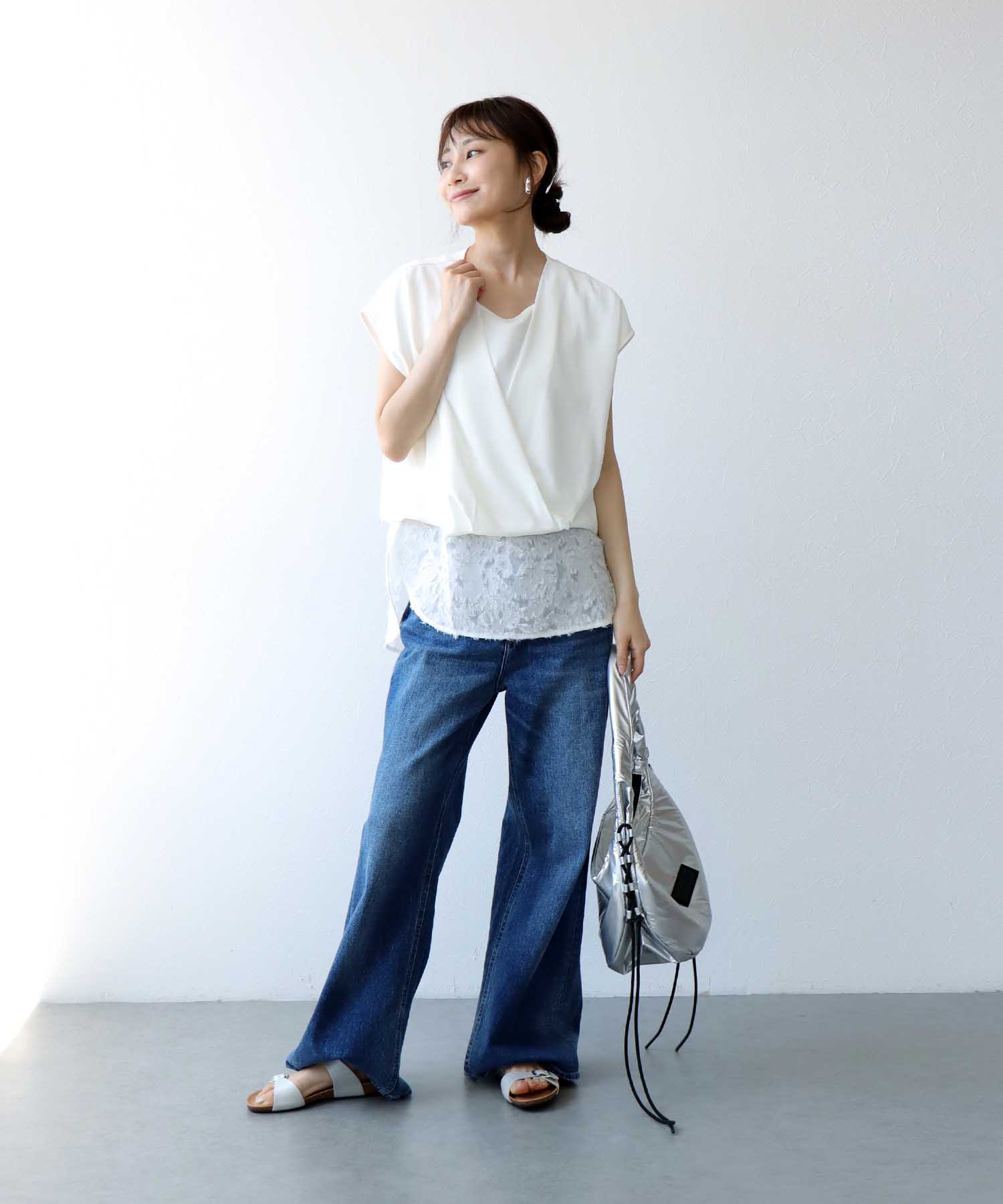 フレンチスリーブカシュクールブラウス