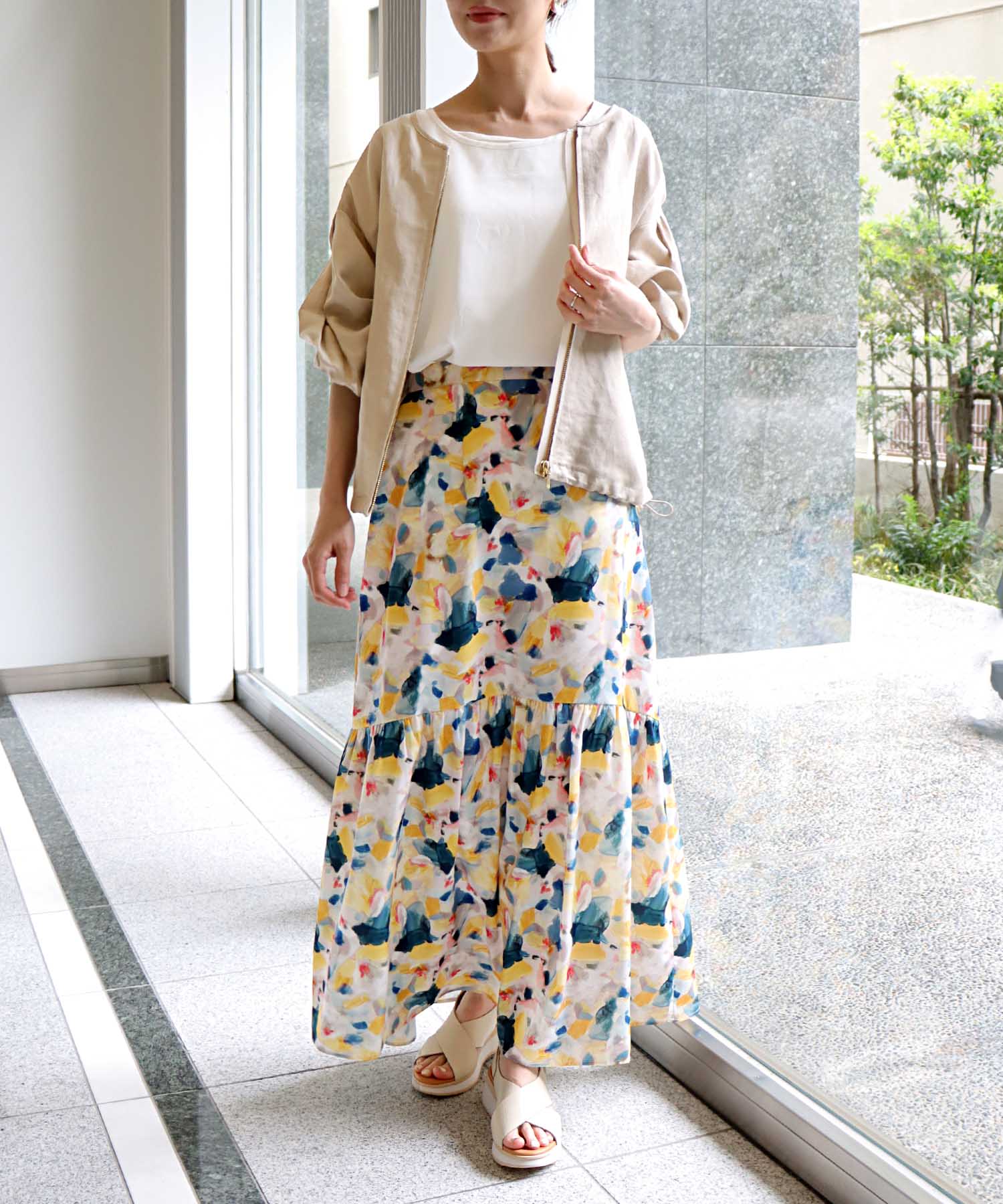 アートプリント切替ギャザースカート