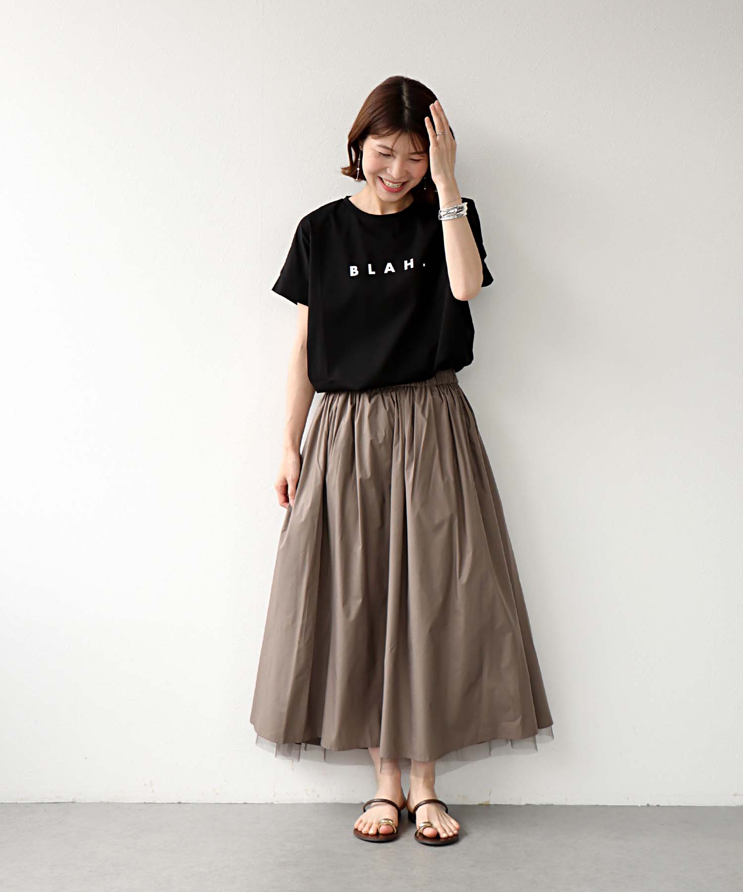 タフタ×チュールギャザースカート
