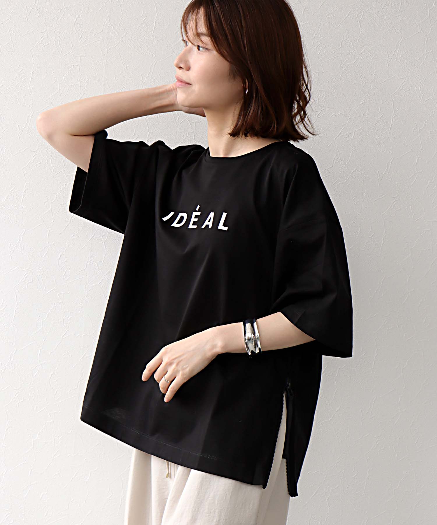 HE IDEALロゴ サイドファスナーTシャツ