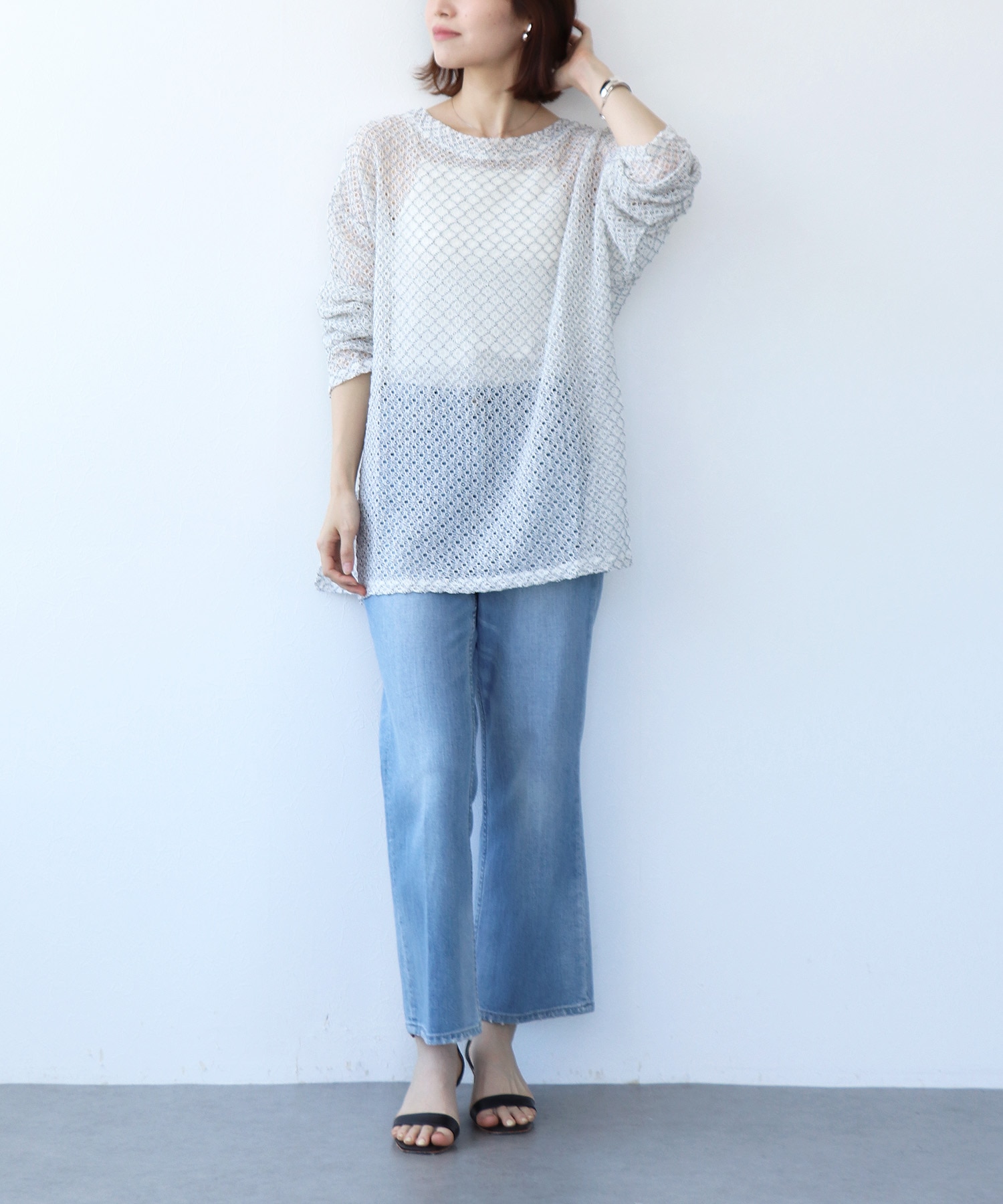 レースメッシュカットソー